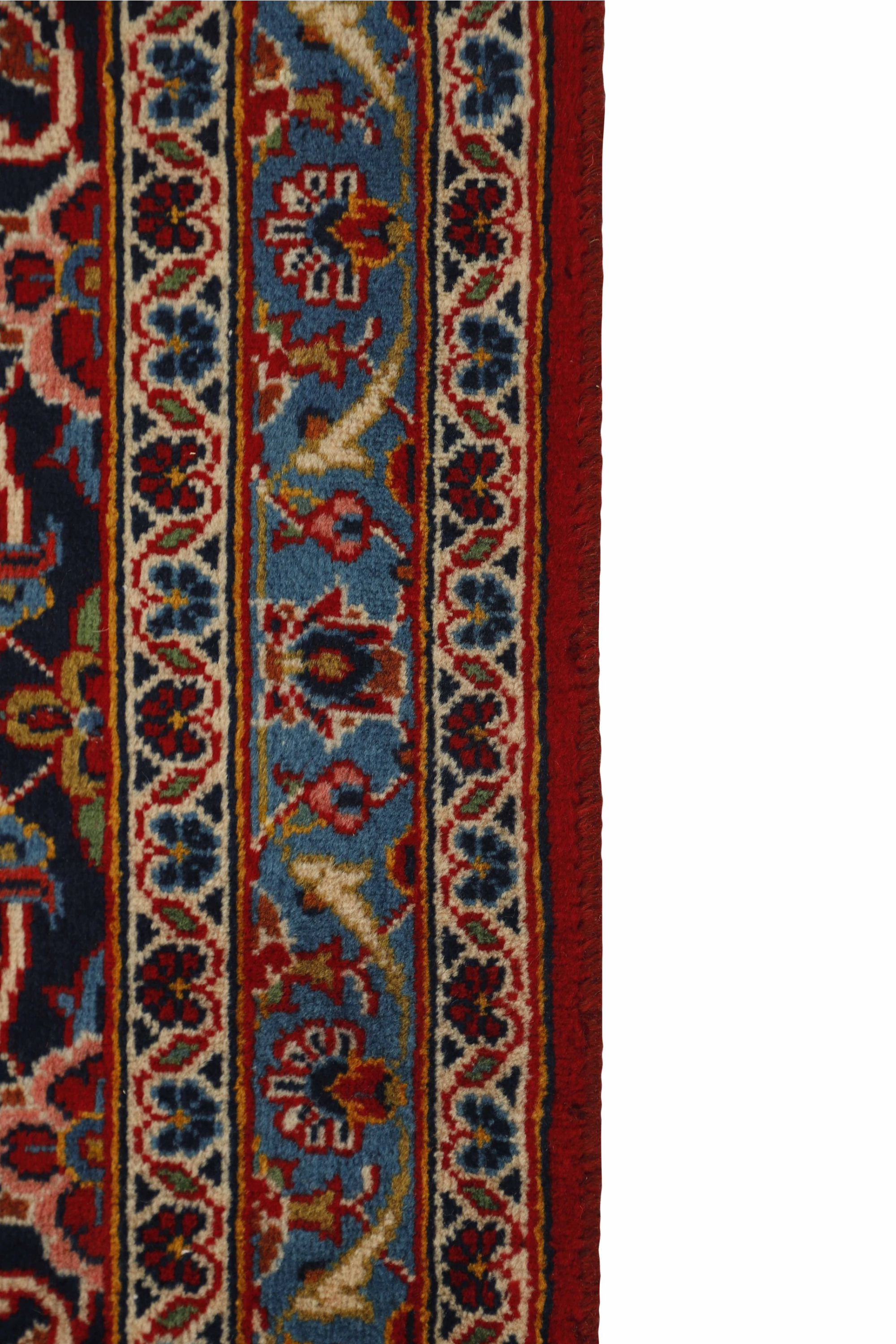 Authentic persian rug with traditional floral design in red and blue