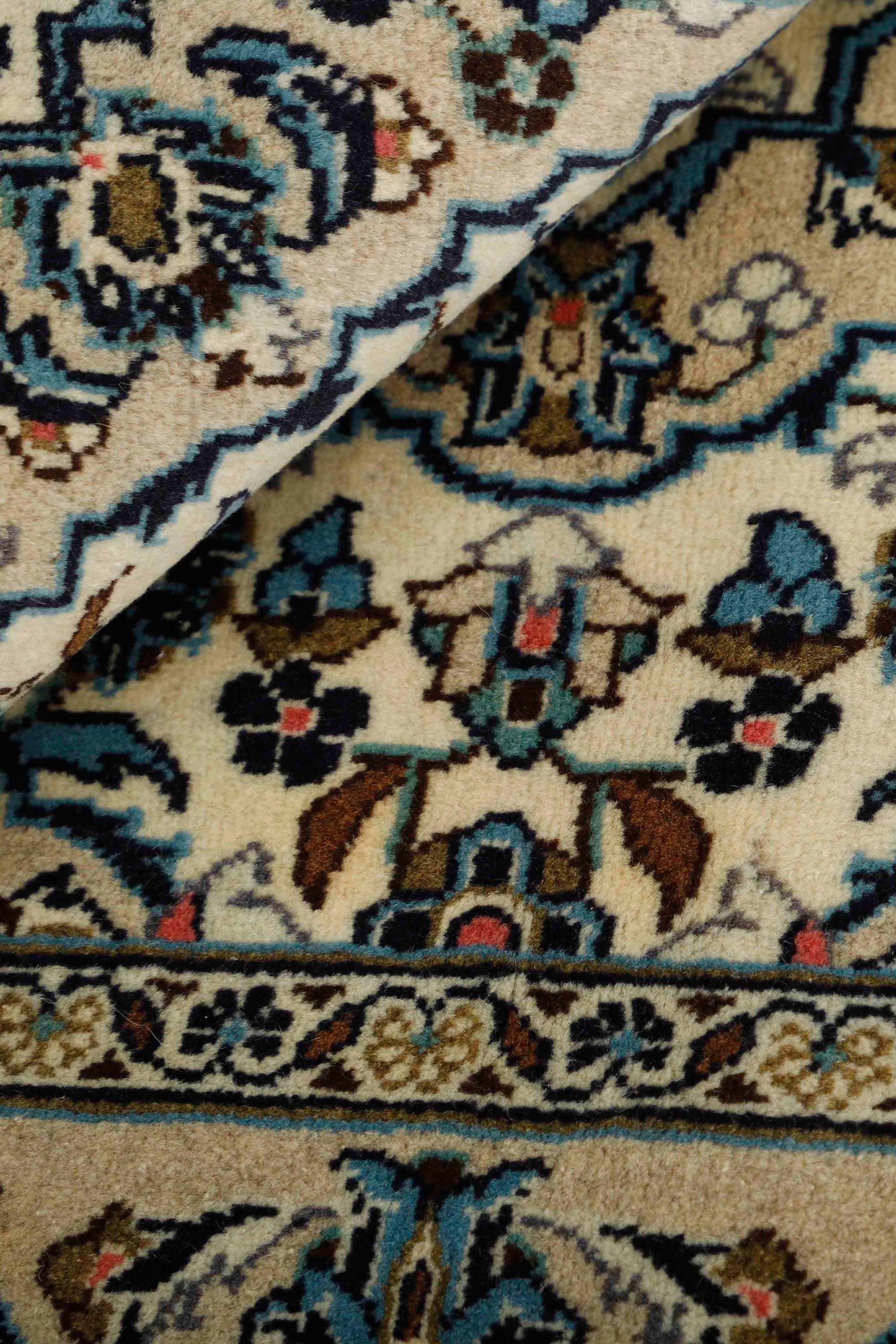 Cream and blue bordered Persian Keshan Fine rug
