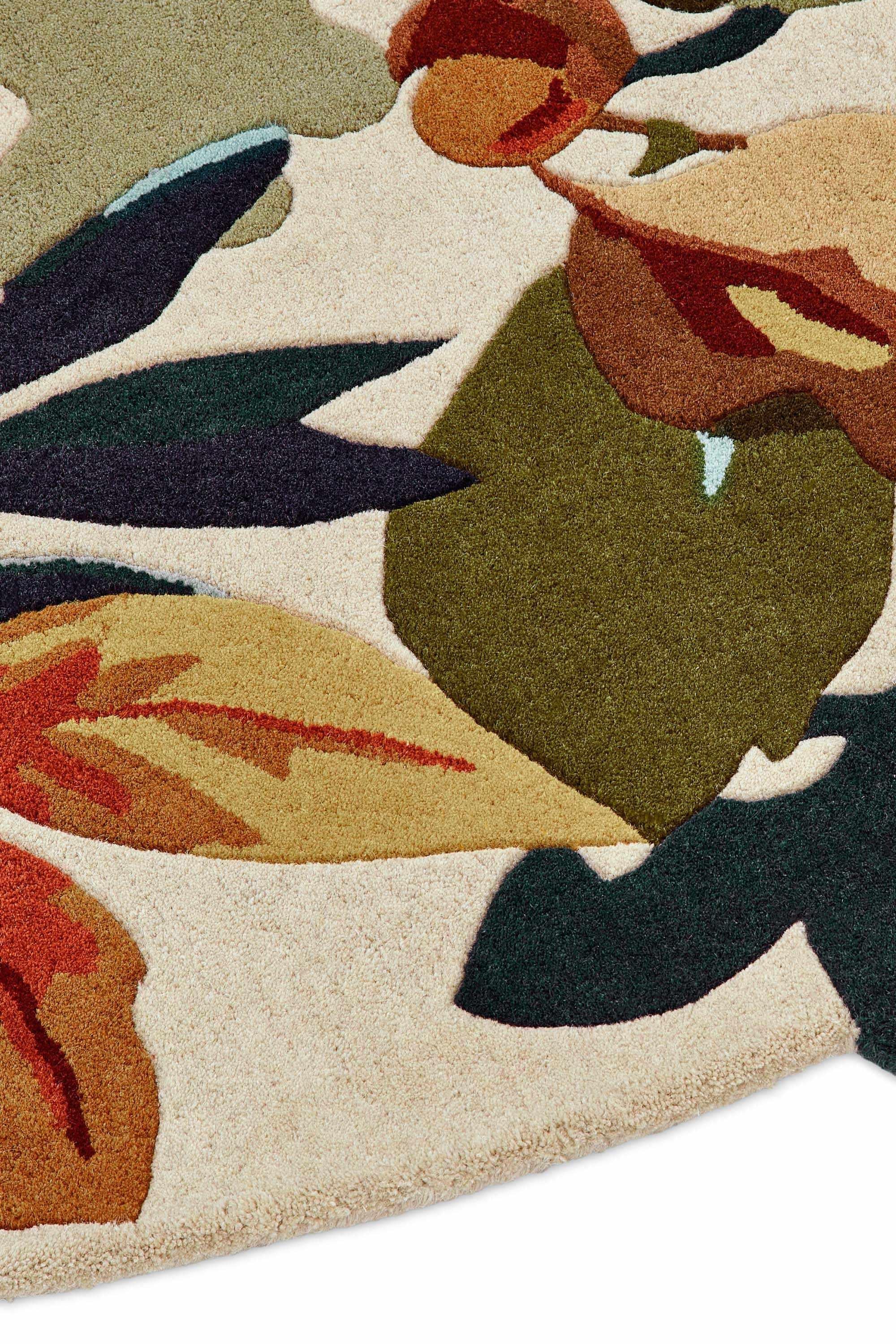 Circle floral rug with extruding pattern in neutral tones