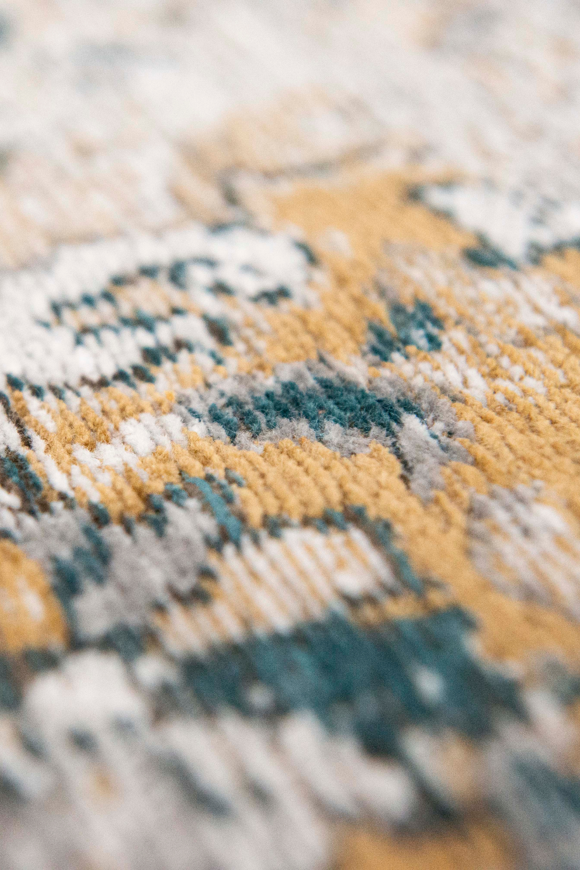 white, blue and yellow vintage style rug