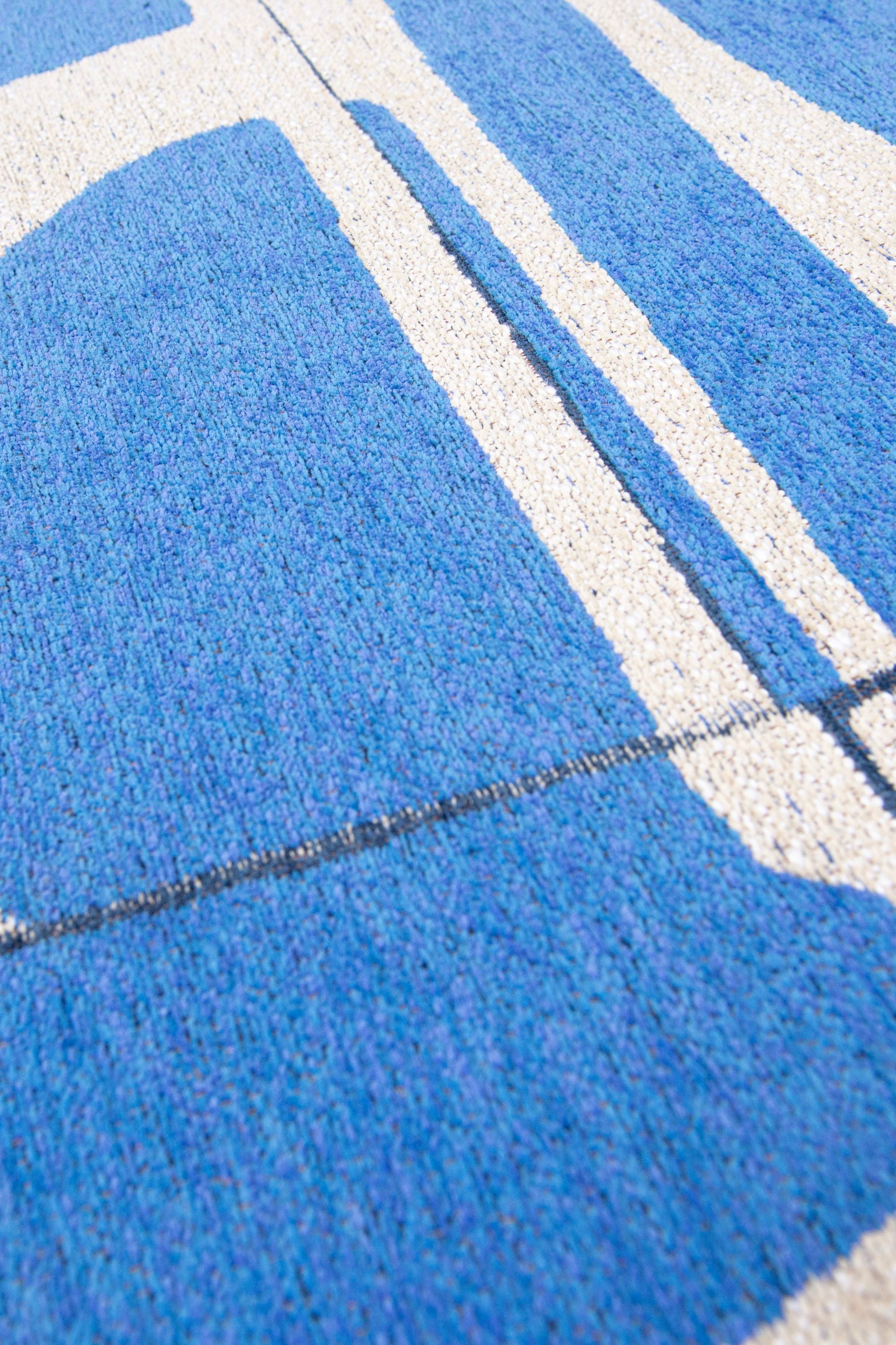 Modern abstract runner with blue patchwork pattern