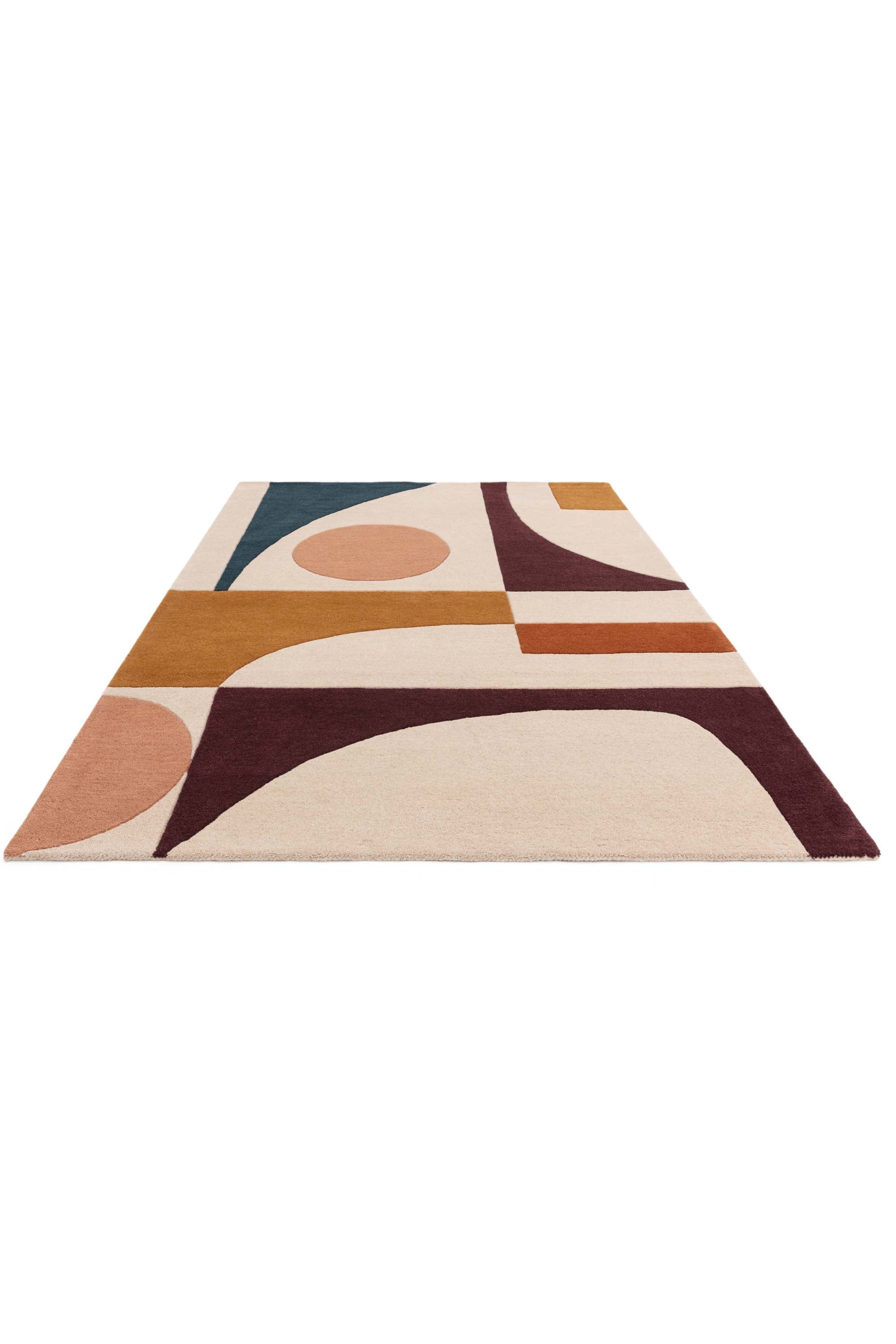 Geometric wool rug featuring a multicolour pattern