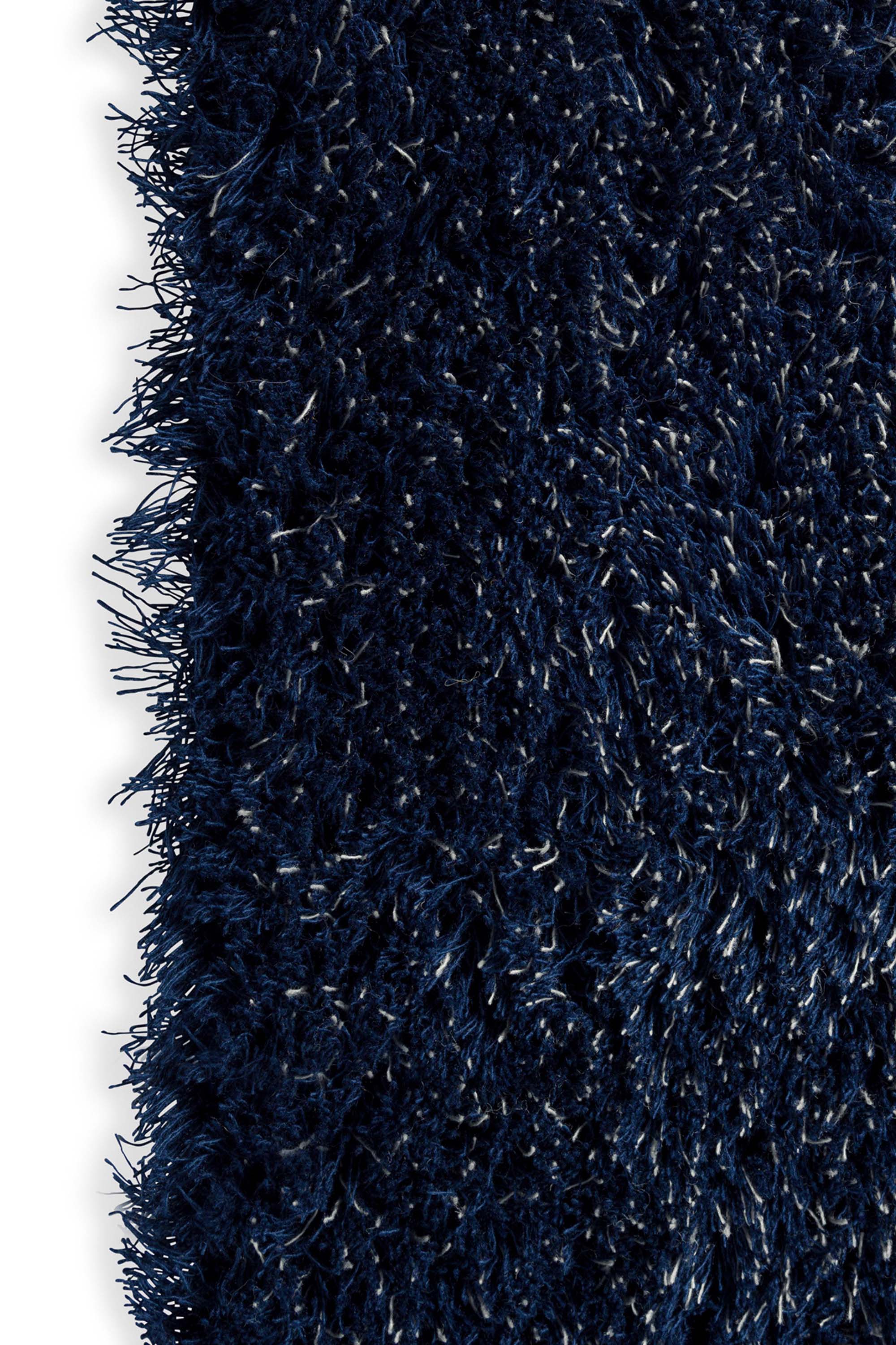 Plain blue rug with shaggy pile
