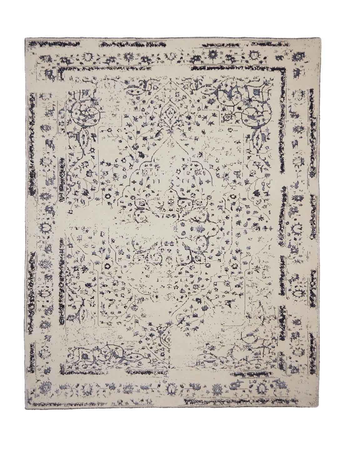 cream and blue oriental rug with a floral design