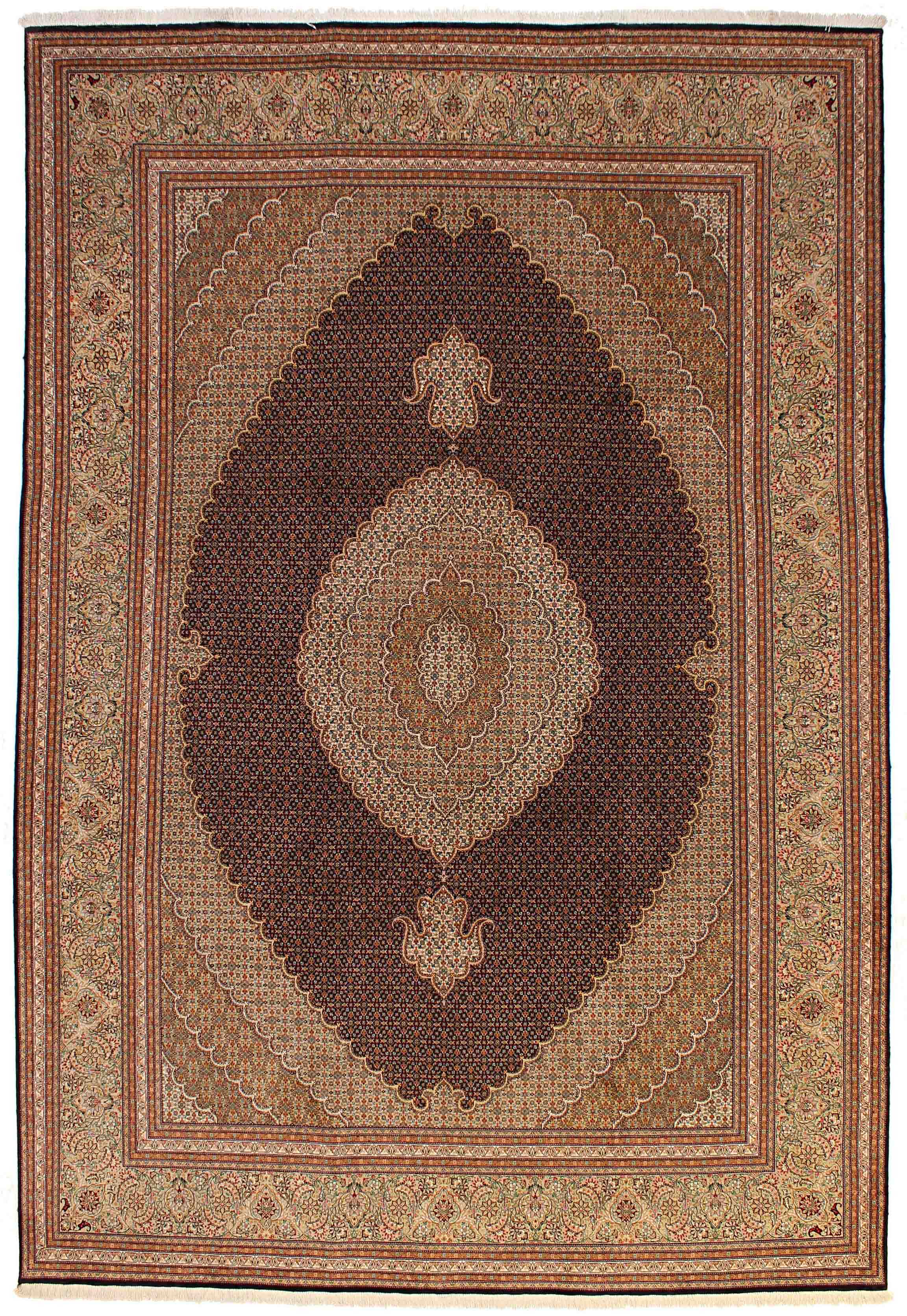 multicolour persian rug with traditional floral pattern in cream, blue and red