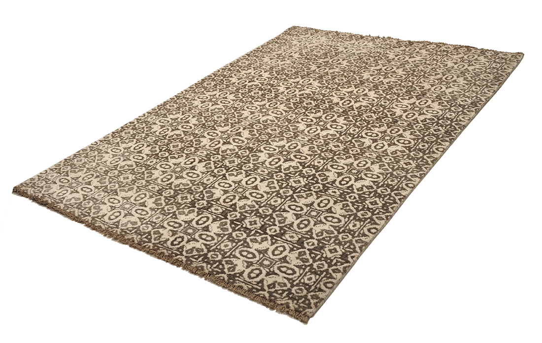 Authentic oriental rug with a damask pattern in beige