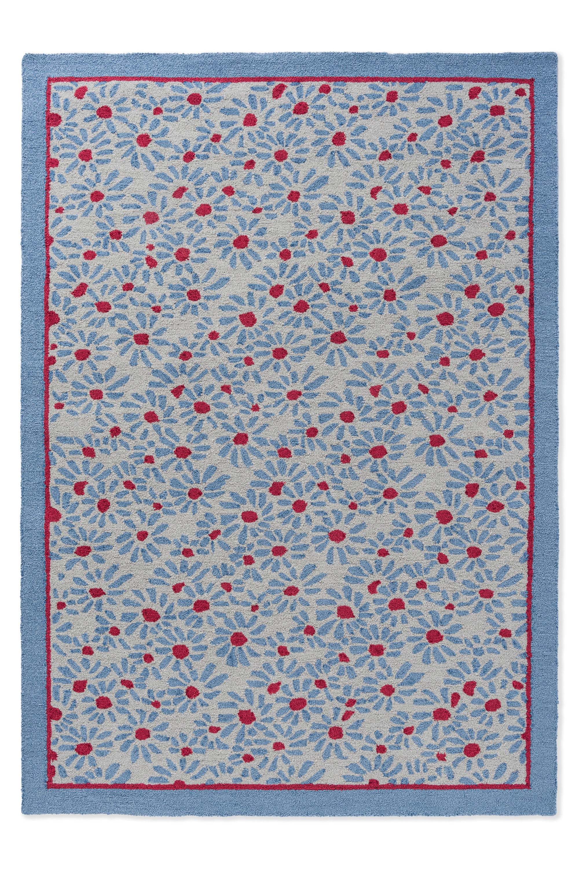 Blue, grey and red floral polypropylene indoor/outdoor rug