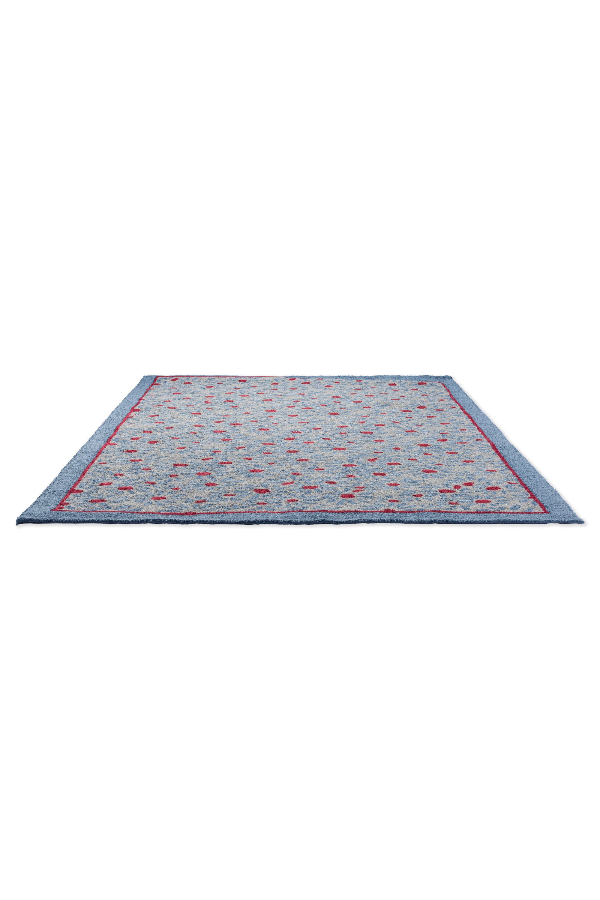 Blue, grey and red floral polypropylene indoor/outdoor rug