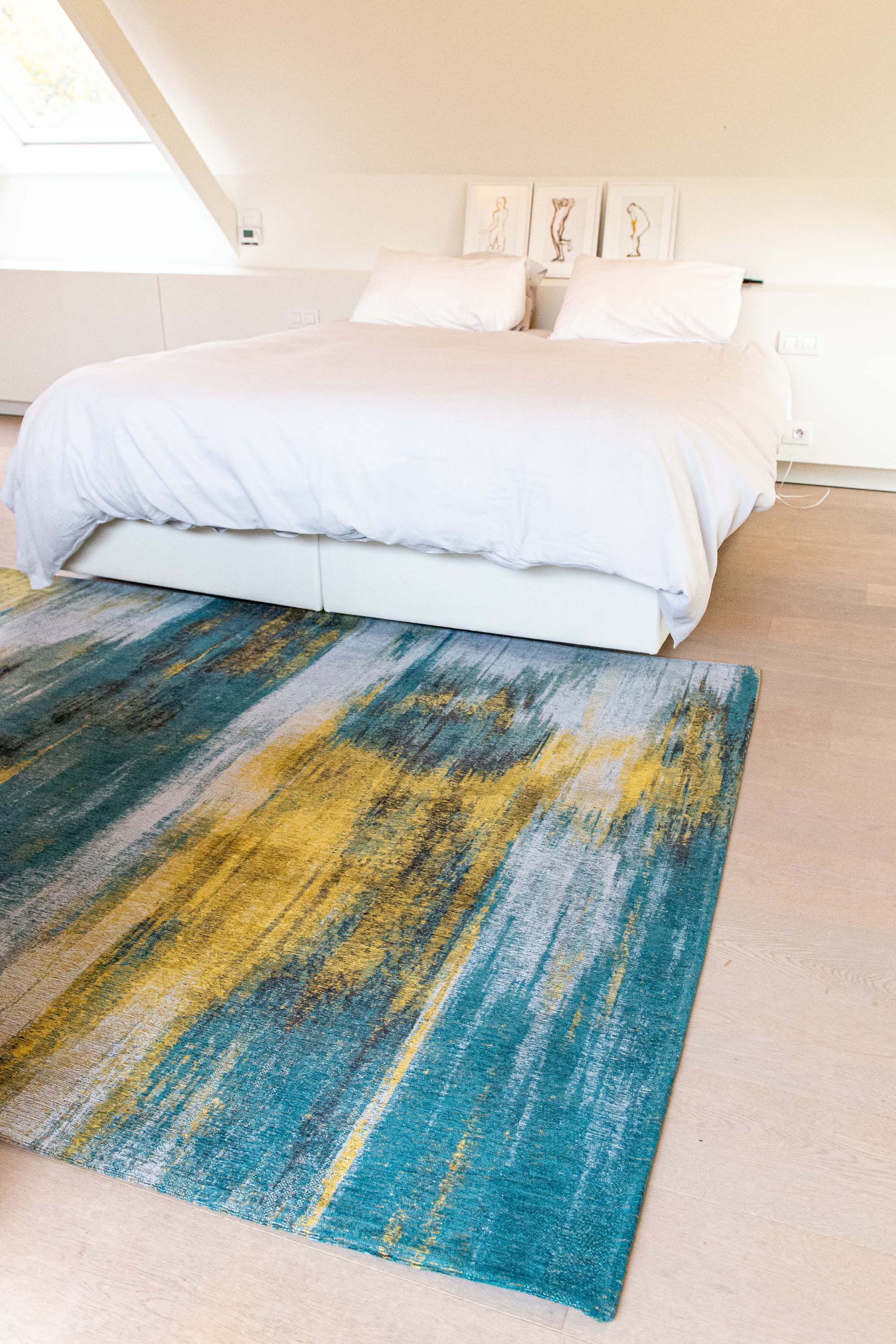 blue and yellow abstract rug