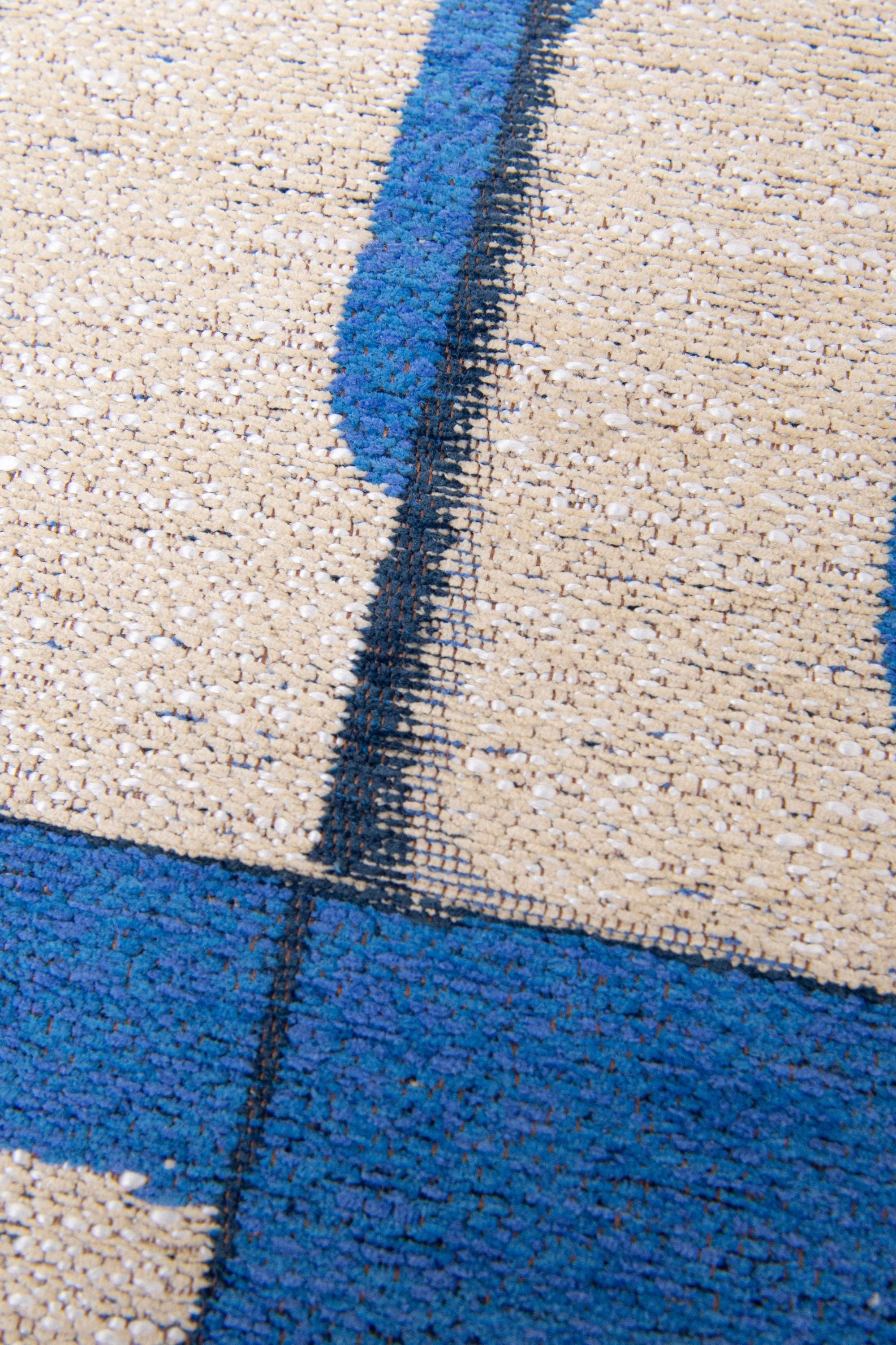 Modern abstract runner with blue patchwork pattern