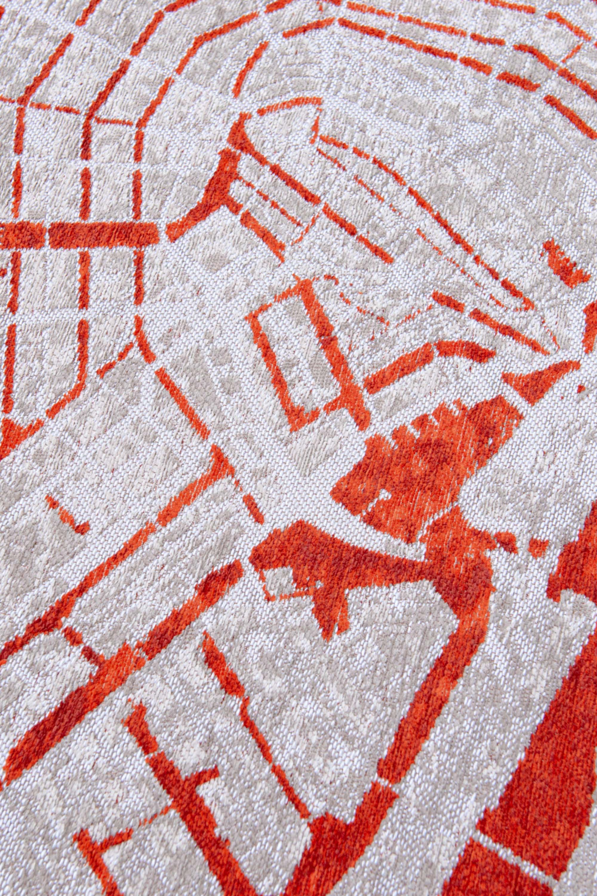 Orange and grey abstract rug with a pattern inspired by the map of Amsterdamn