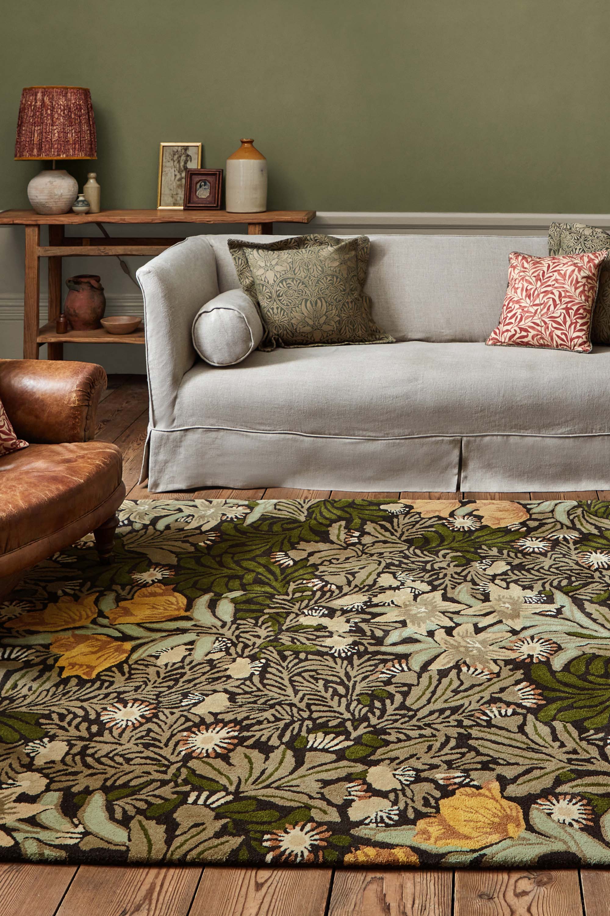Green floral abstract rug