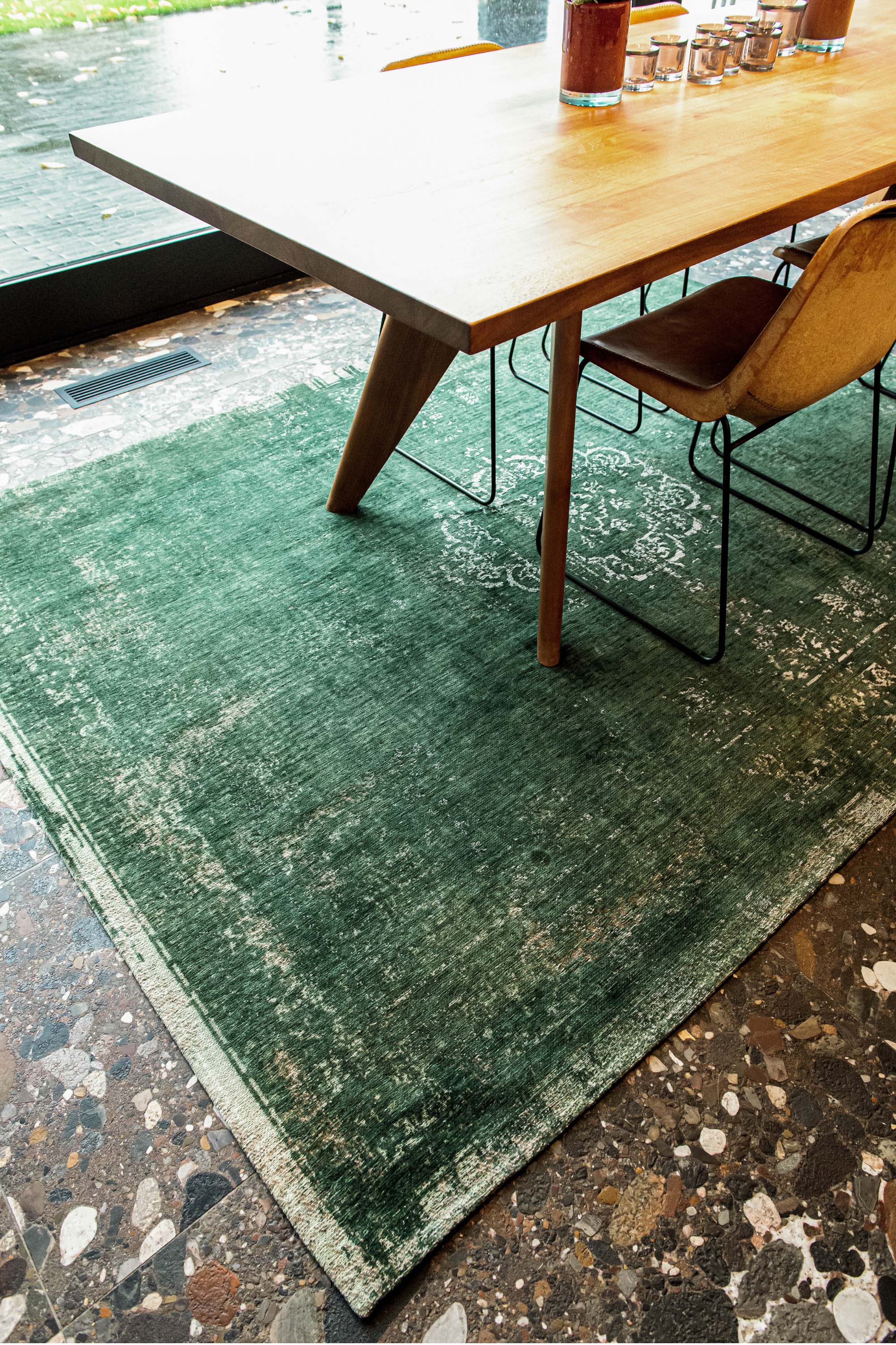 green vintage style rug