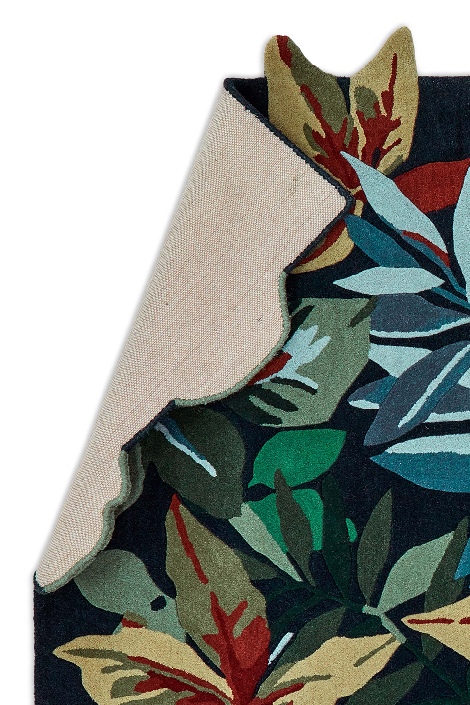 Floral rug with extruding pattern in blue and natural tones