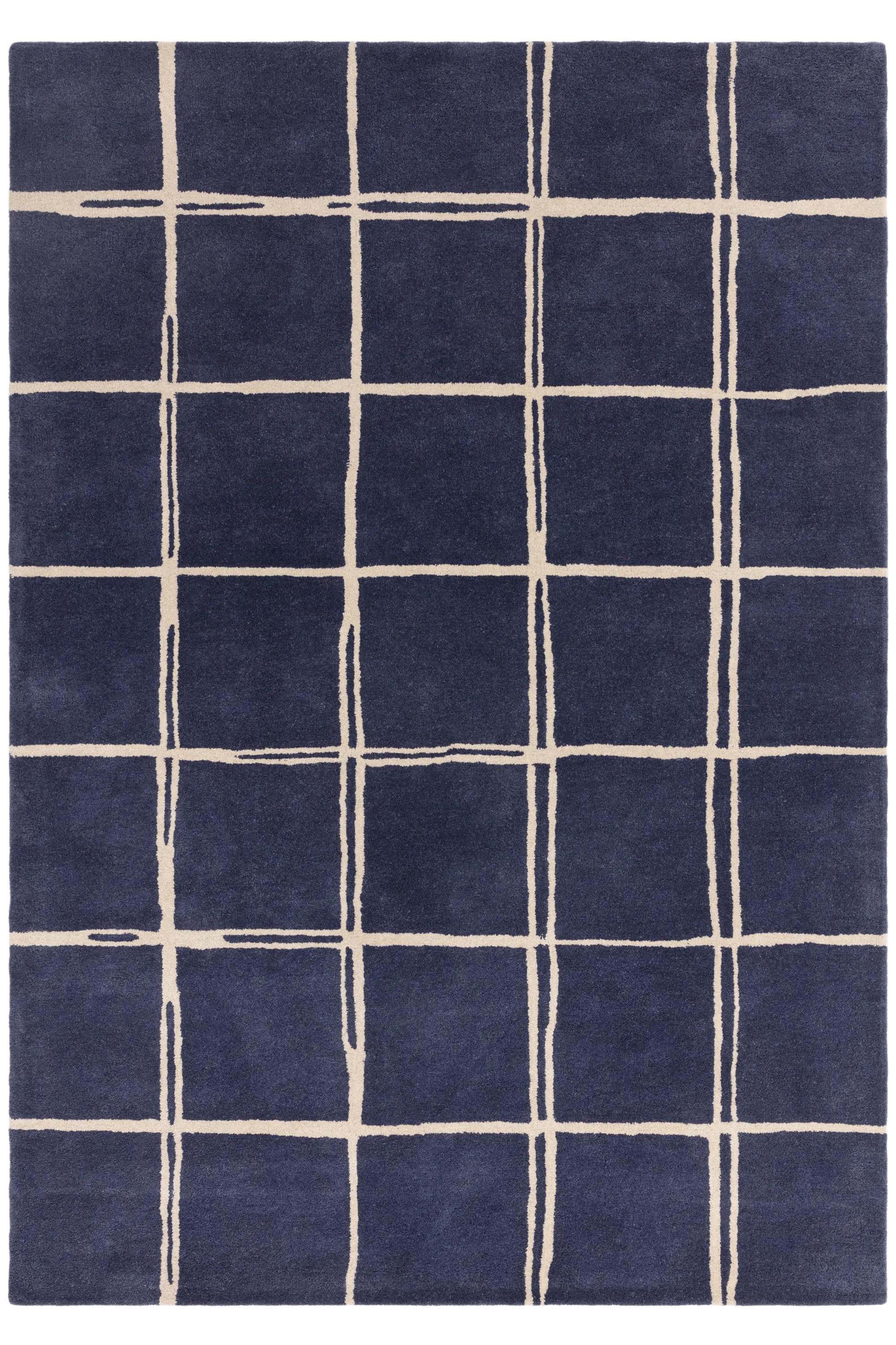 Blue rug with minimal geometric pattern 