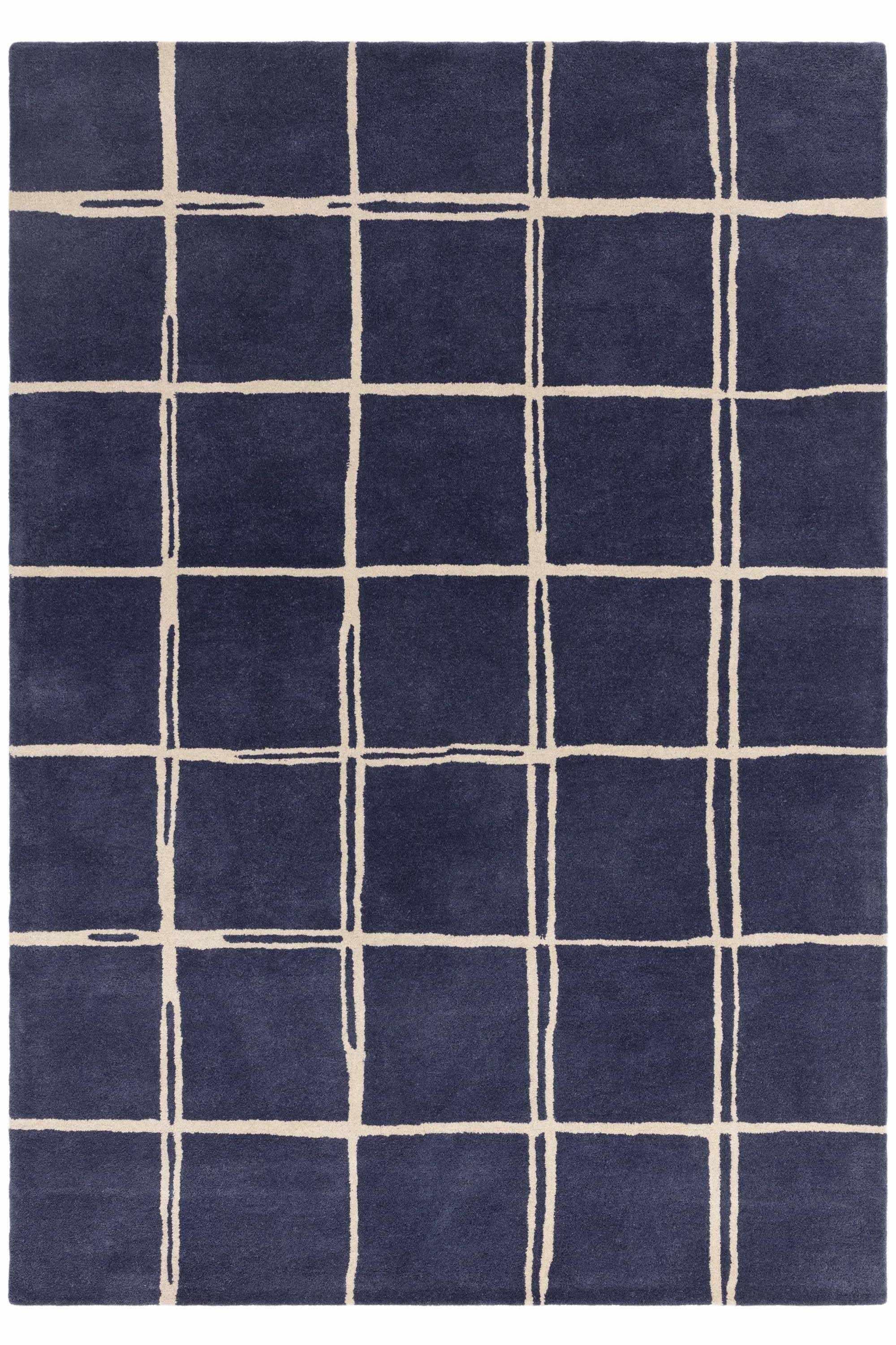 Blue rug with minimal geometric pattern