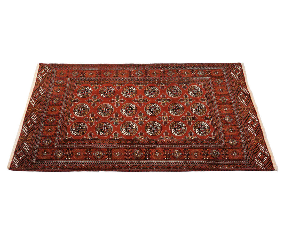 red oriental rug with traditional pattern