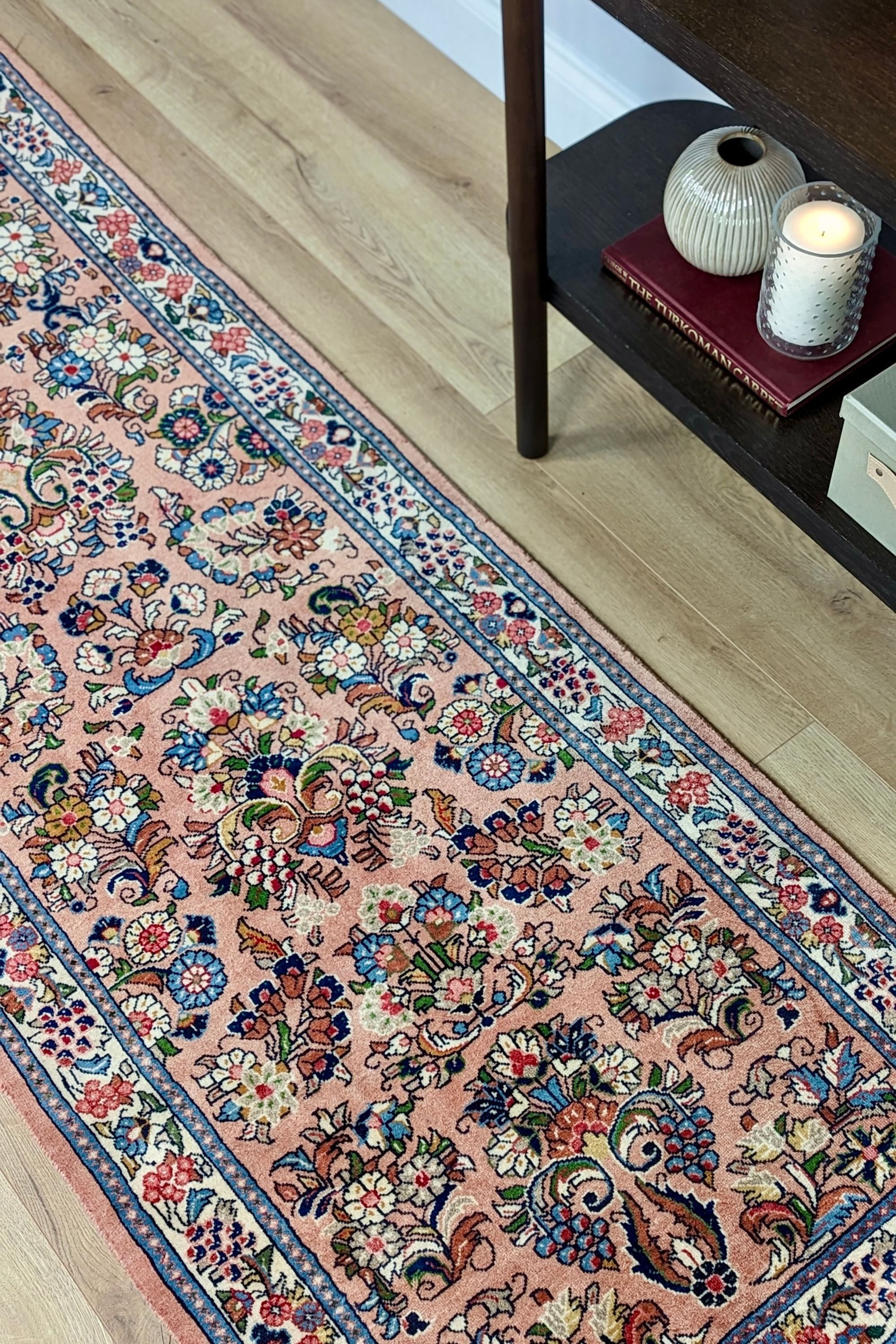 Authentic persian runner with traditional floral design in red