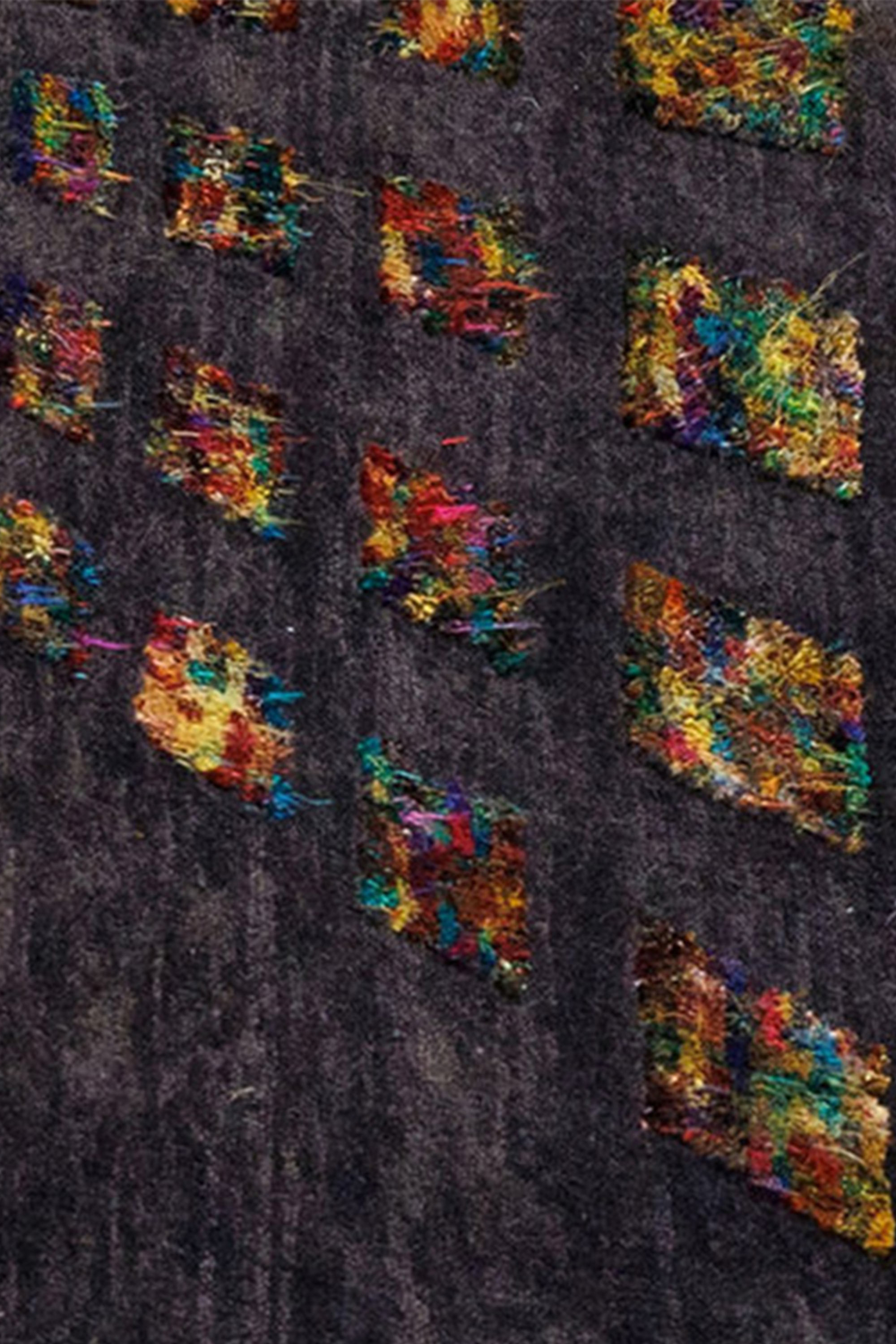 authentic silk grey oriental rug with multicoloured squares