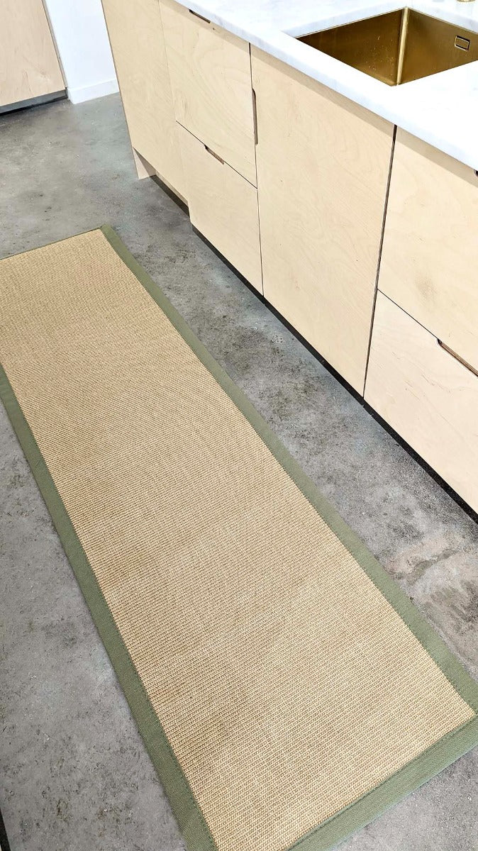 Bordered Sisal Runner Linen with Sage Border