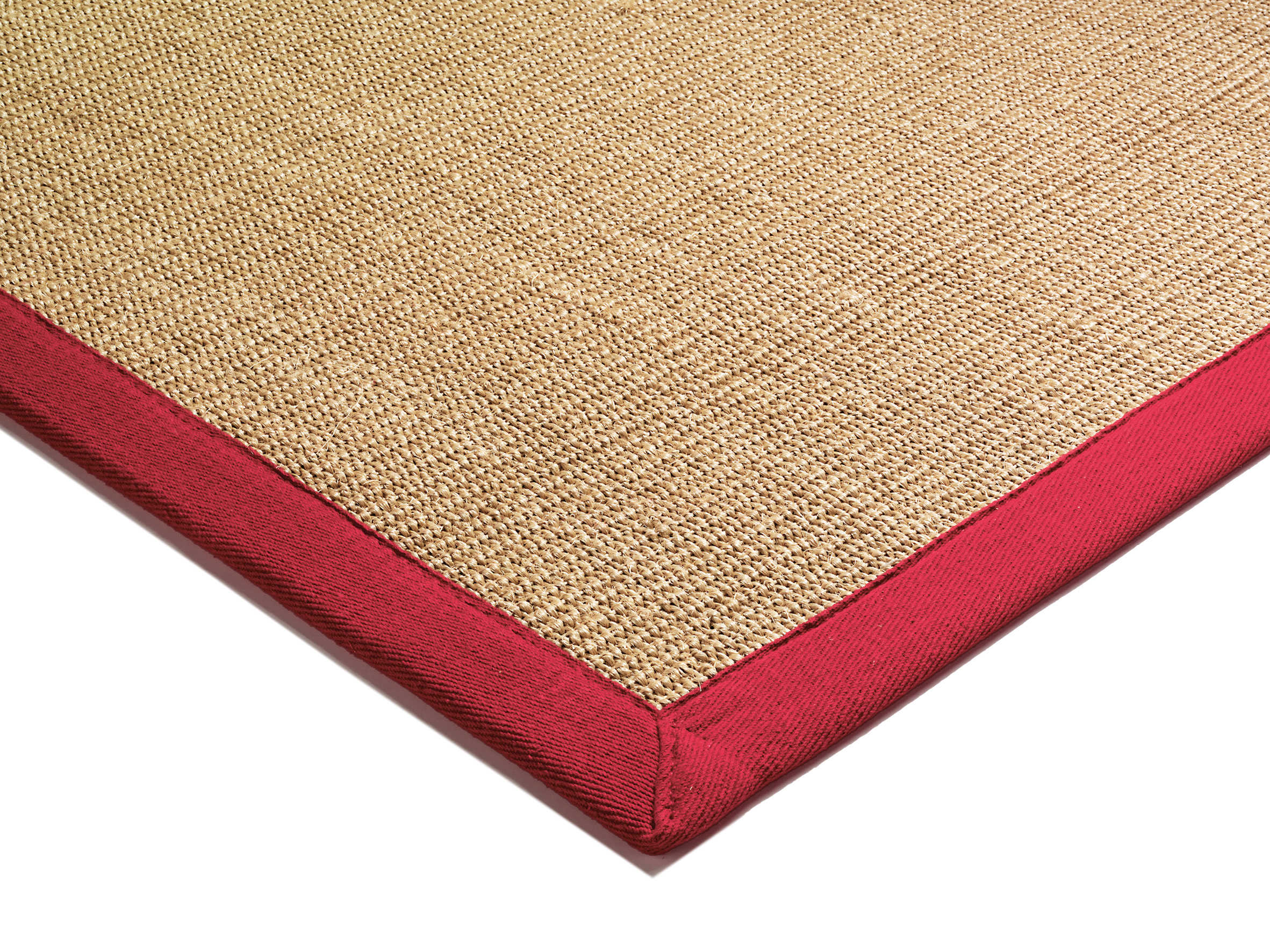 beige sisal rug with a red border