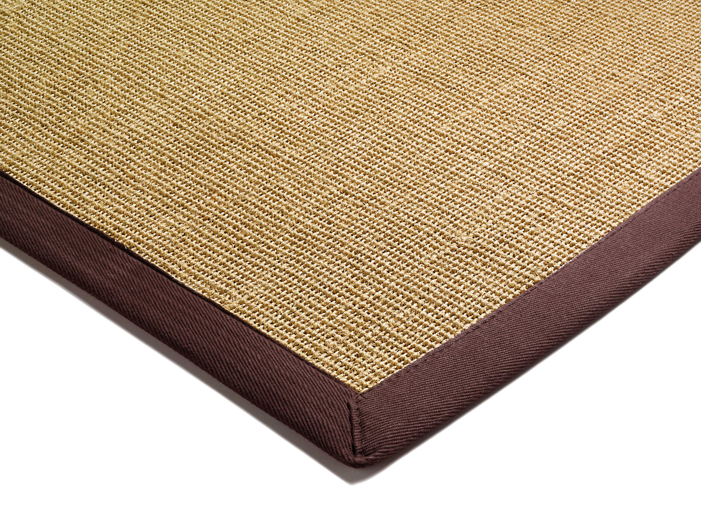 beige sisal rug with a brown border