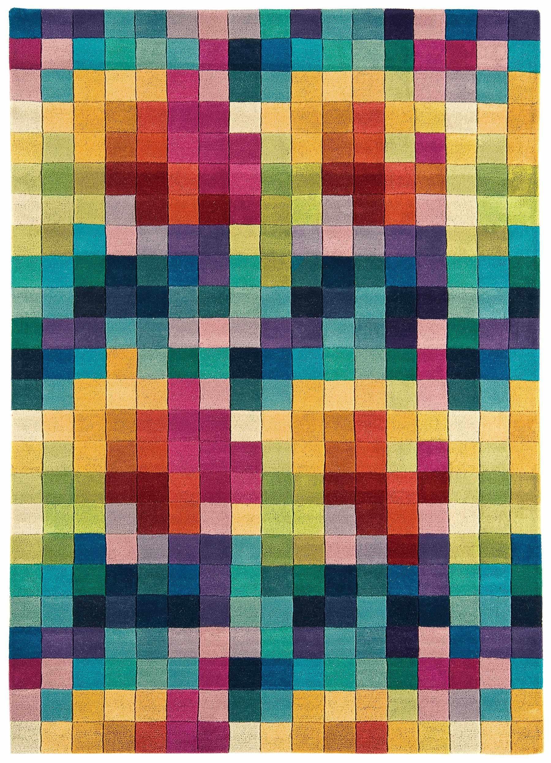 multicolour rug with a geometric box pattern