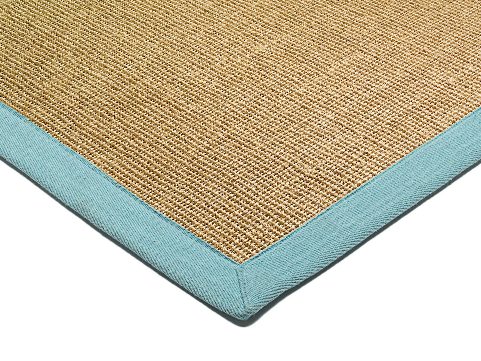 Bordered Sisal Rug Linen with Aqua Border