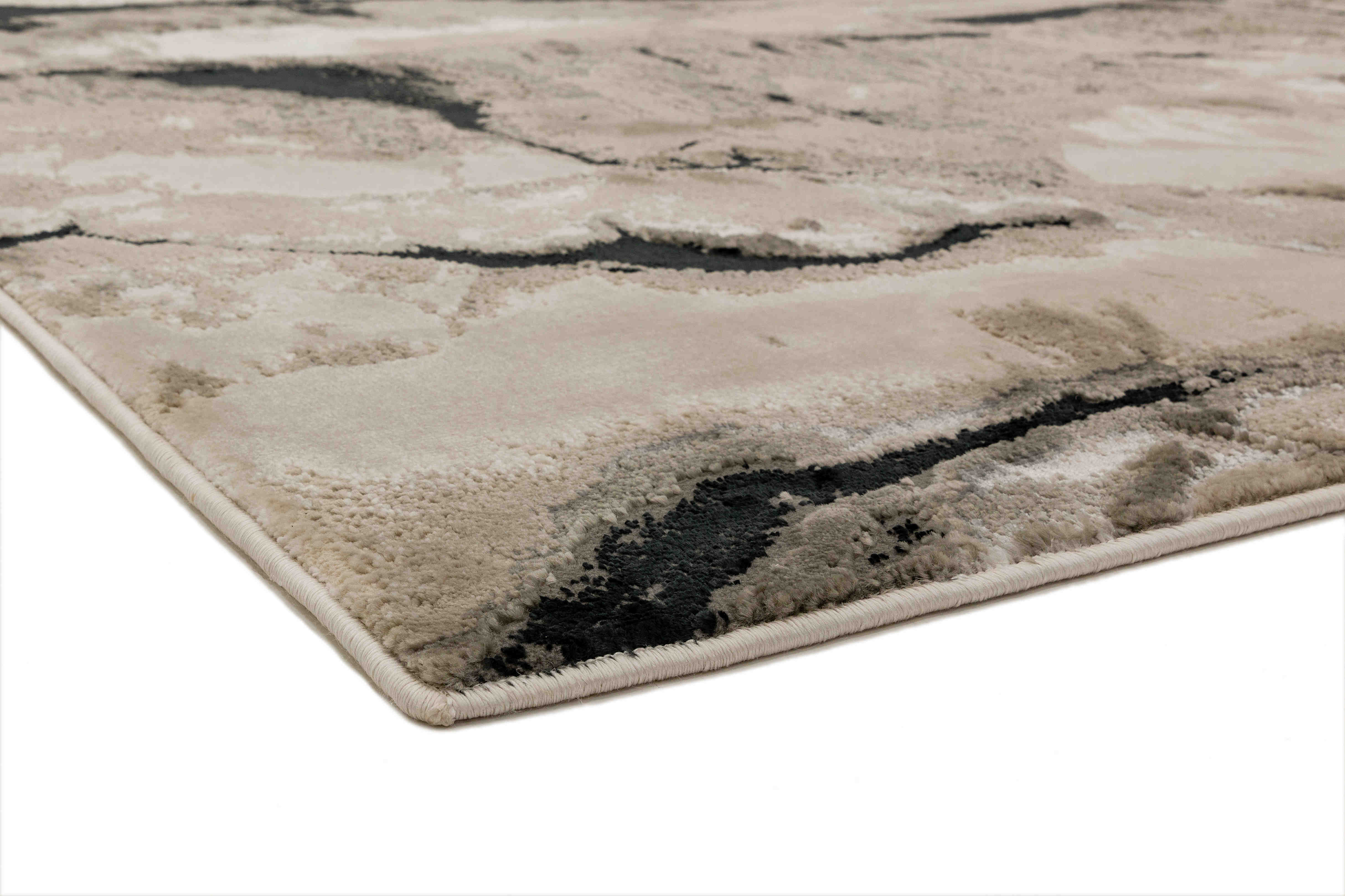 Polyester rug with marble design in gold and cream