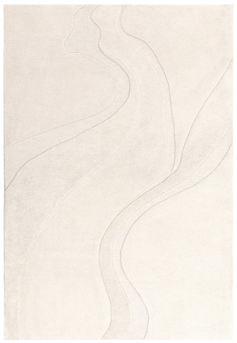 Modern rectangle cream rug with fluid abstract pattern