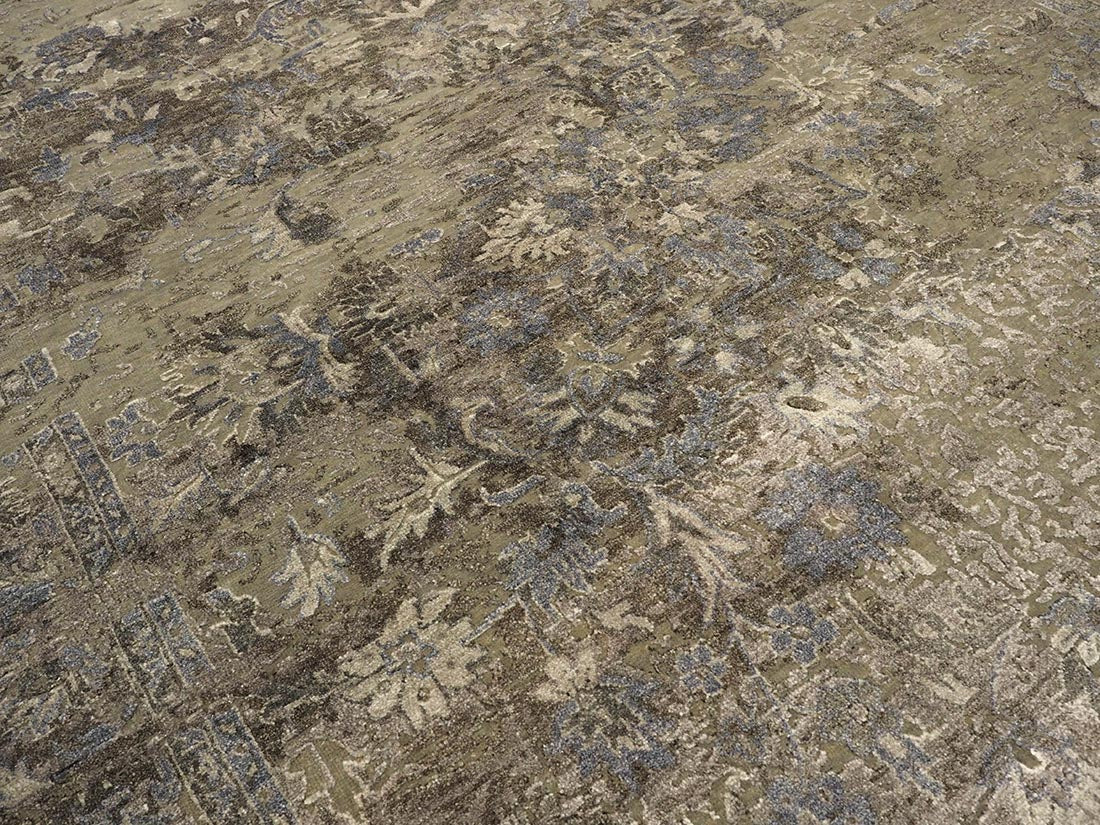 Authentic oriental rug with a damask pattern in beige