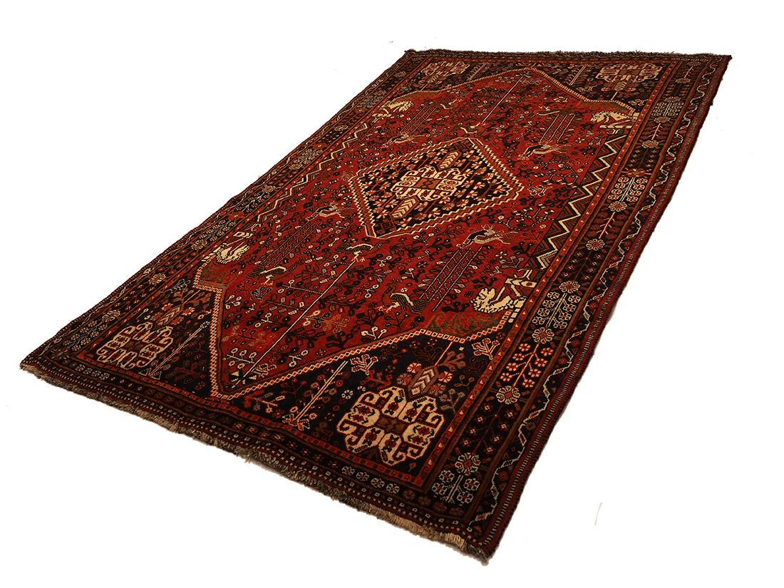 red and black persian rug with geometric design