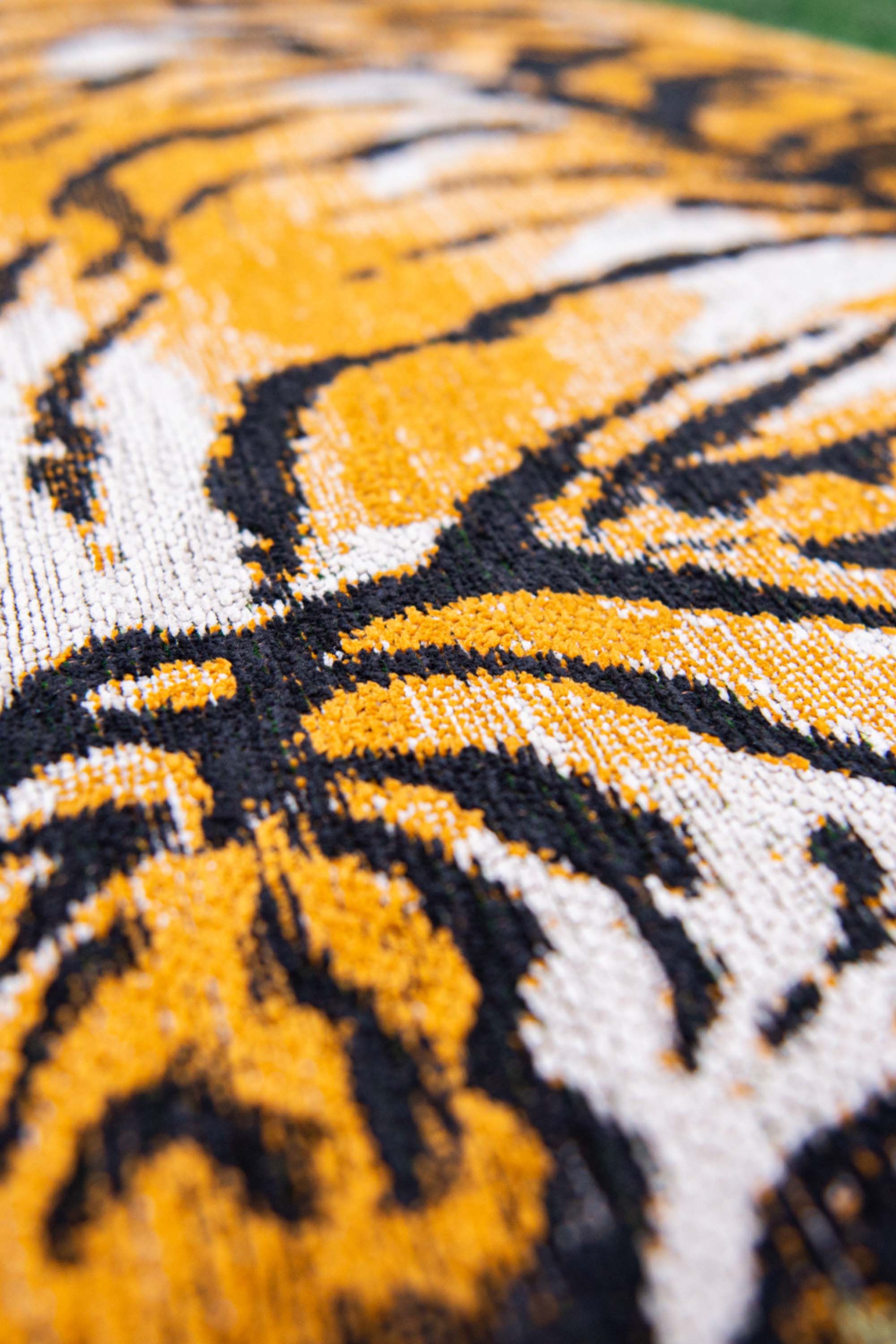 Modern green circle rug with detailed tiger print