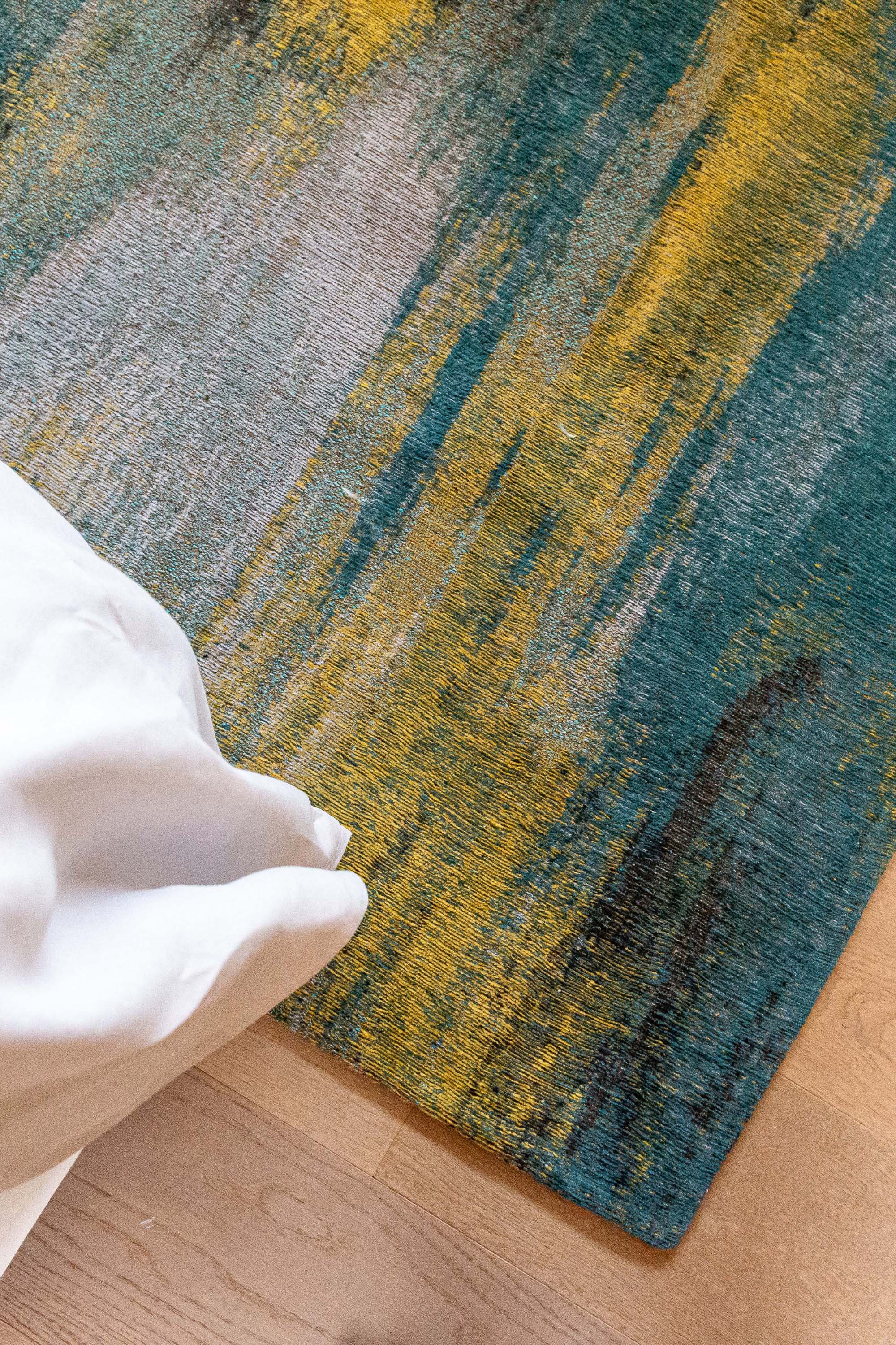 blue and yellow abstract rug
