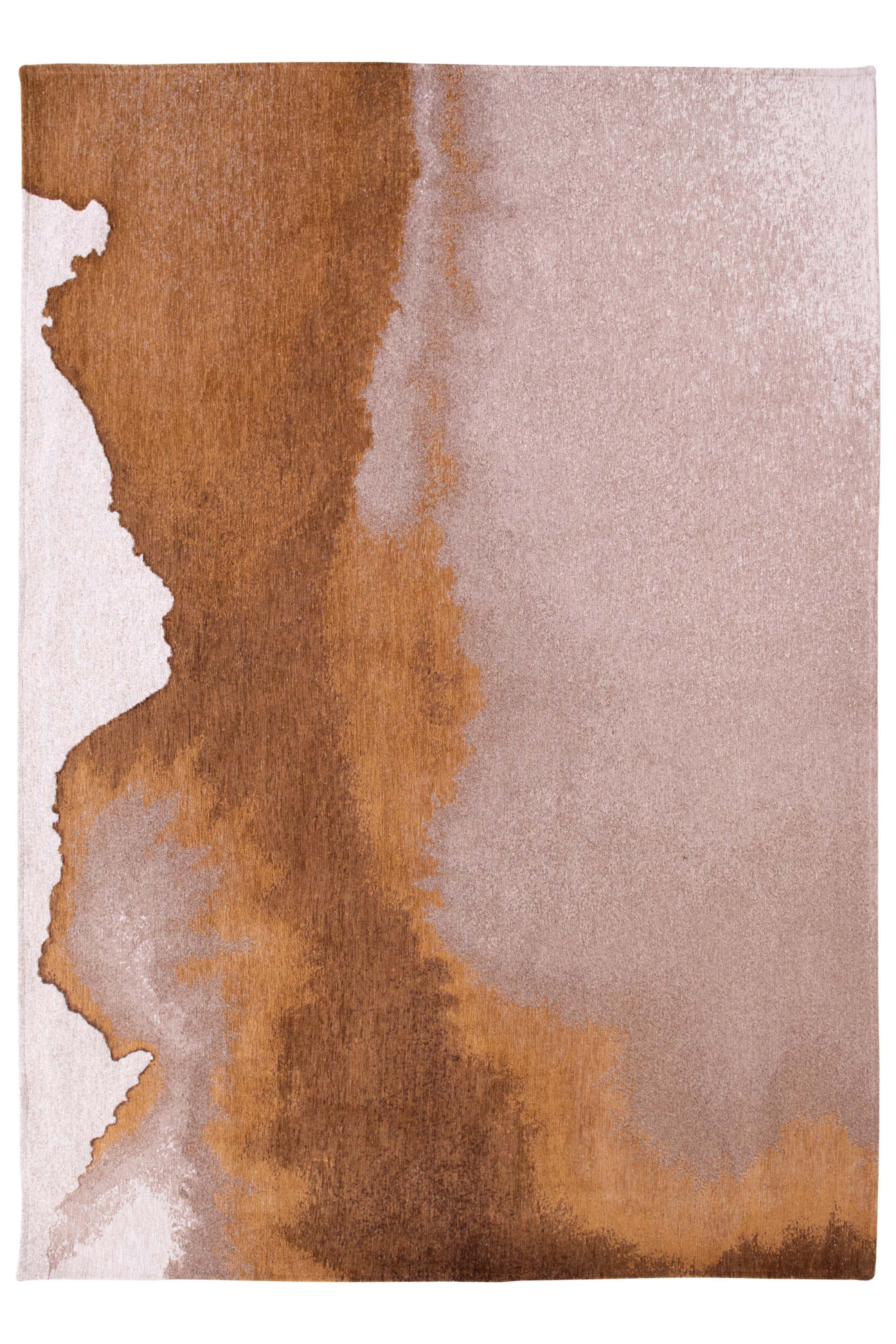 Modern rug with brown abstract shoreline pattern