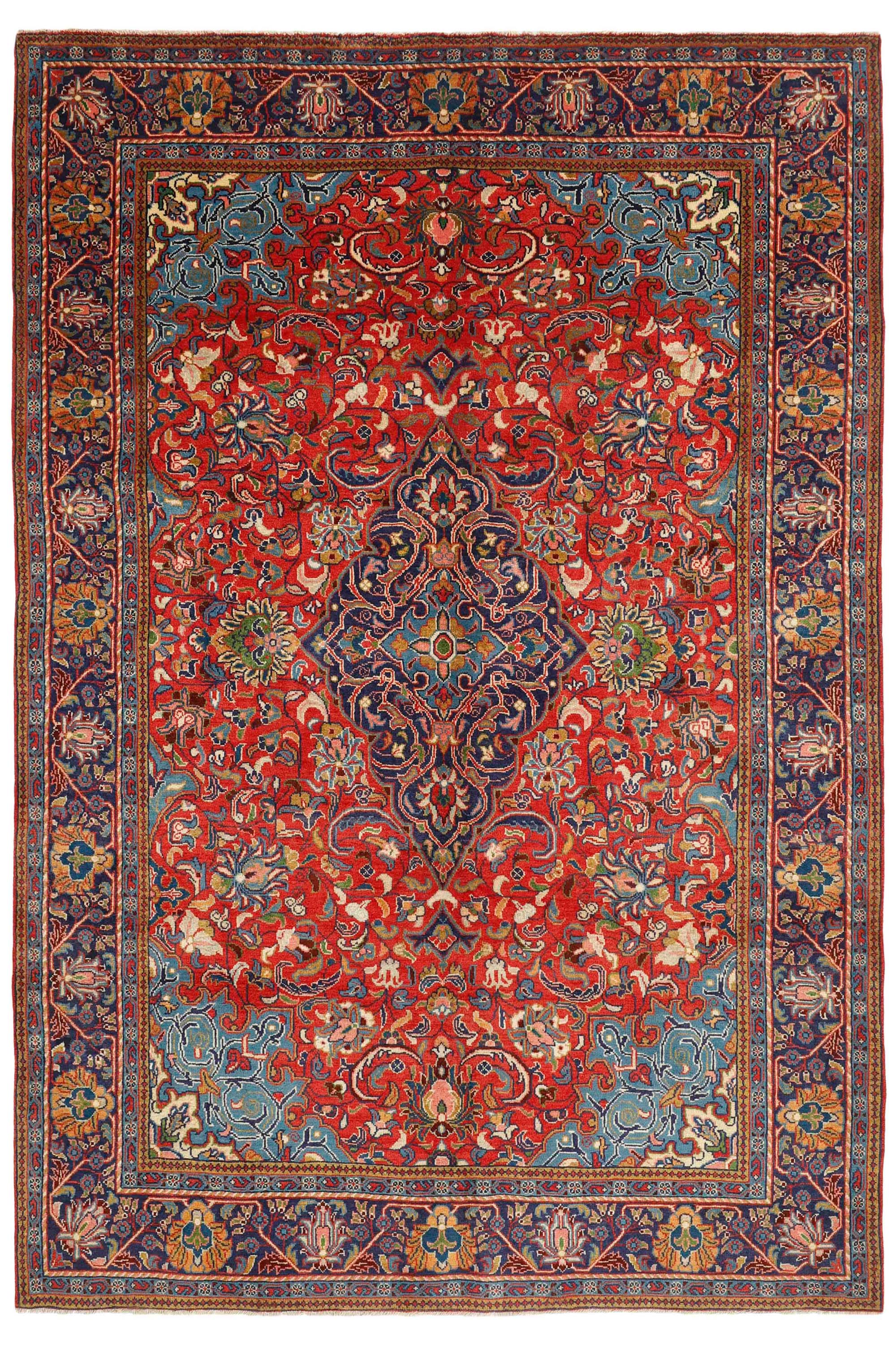 Traditional Multicolour Bordered Mahal Rug