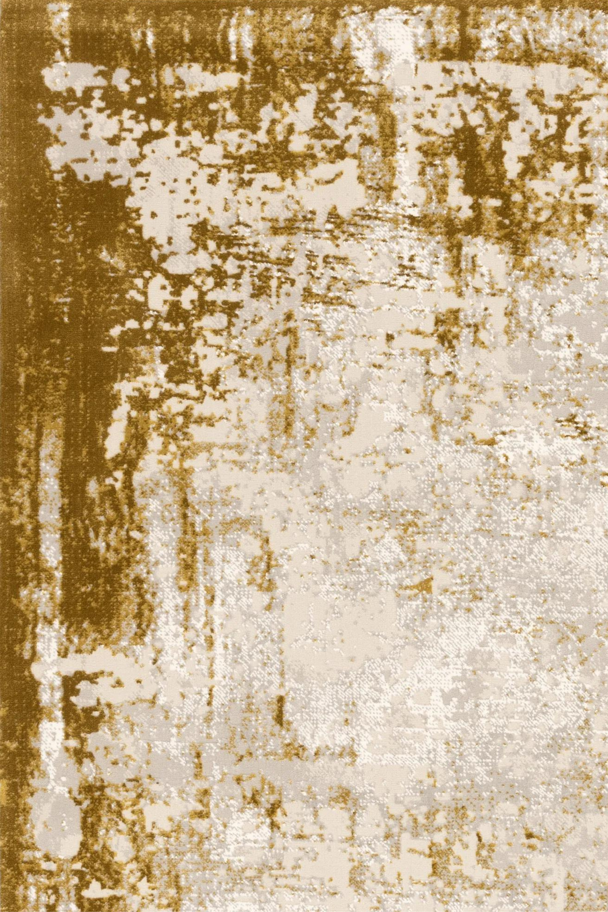 Modern flatweave rug with abstract gold design