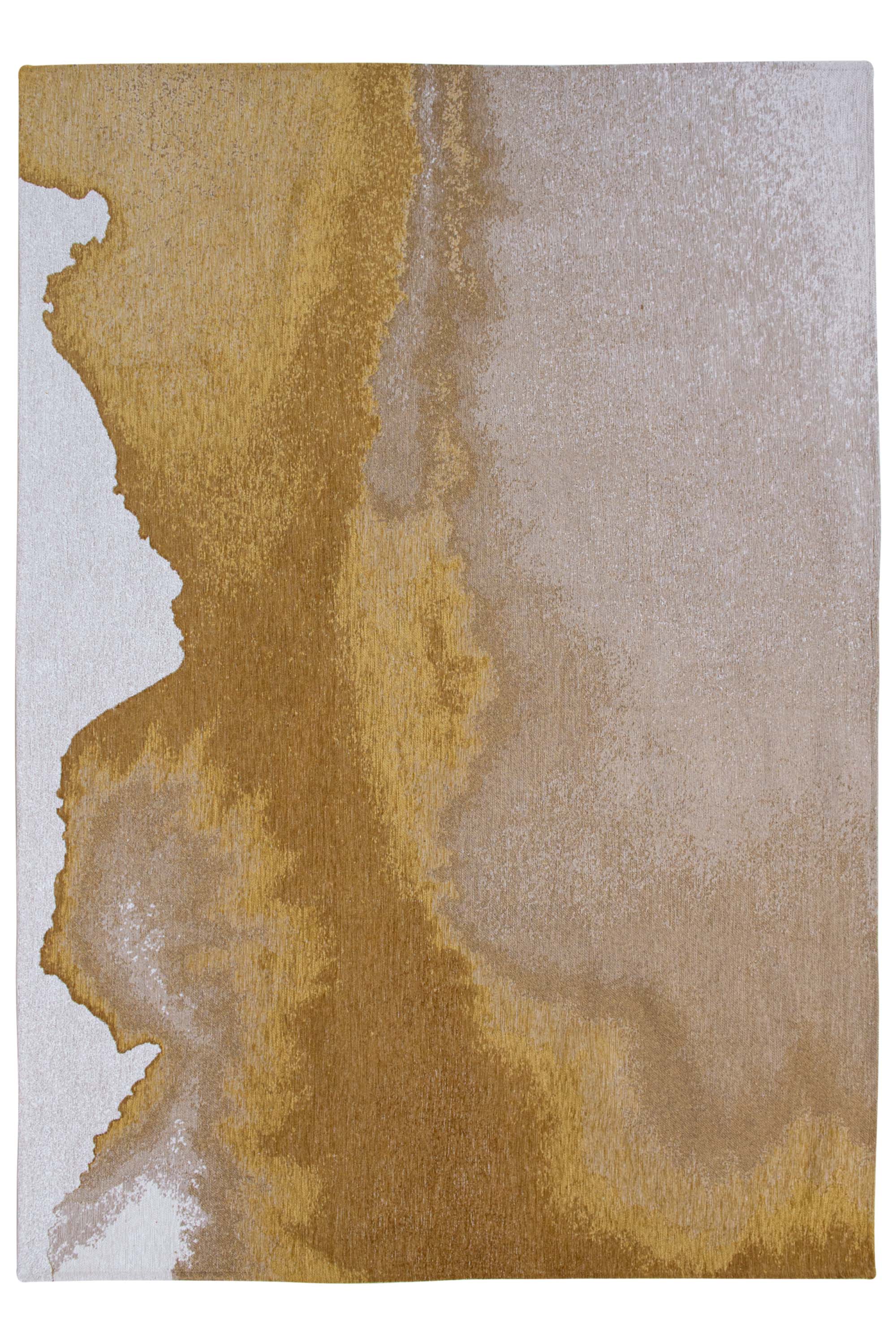 Modern rug with gold abstract shoreline pattern