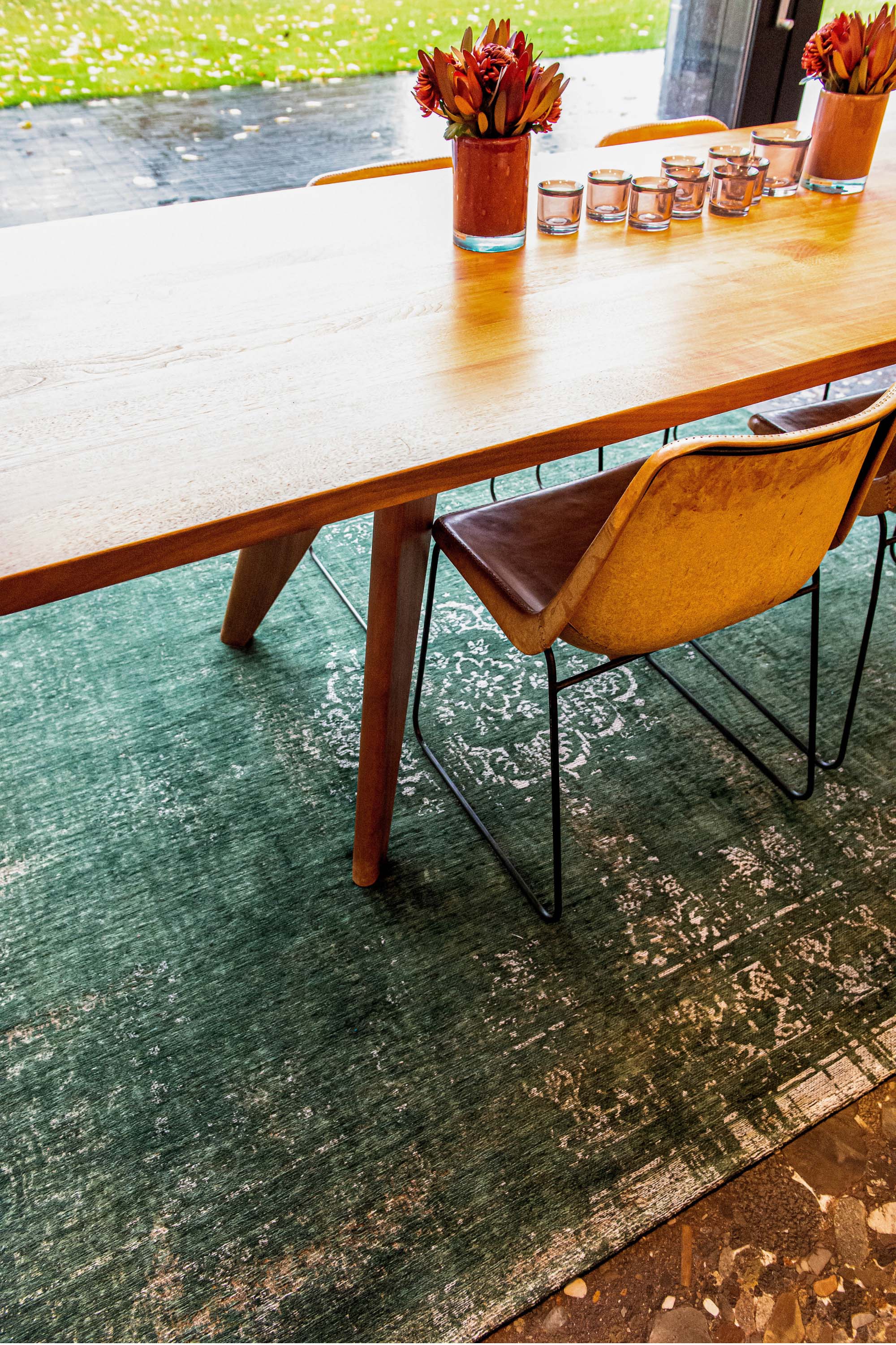 green vintage style rug