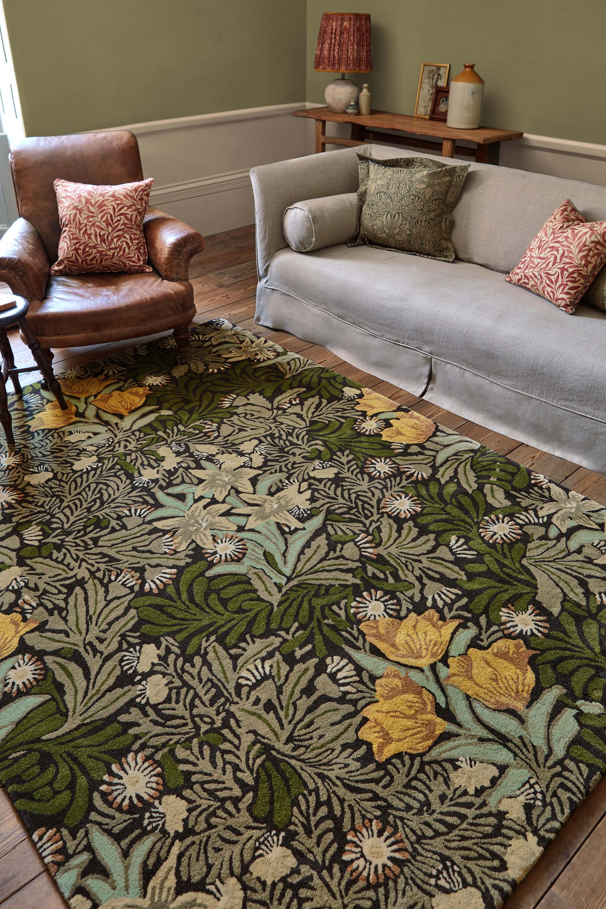Green floral abstract rug