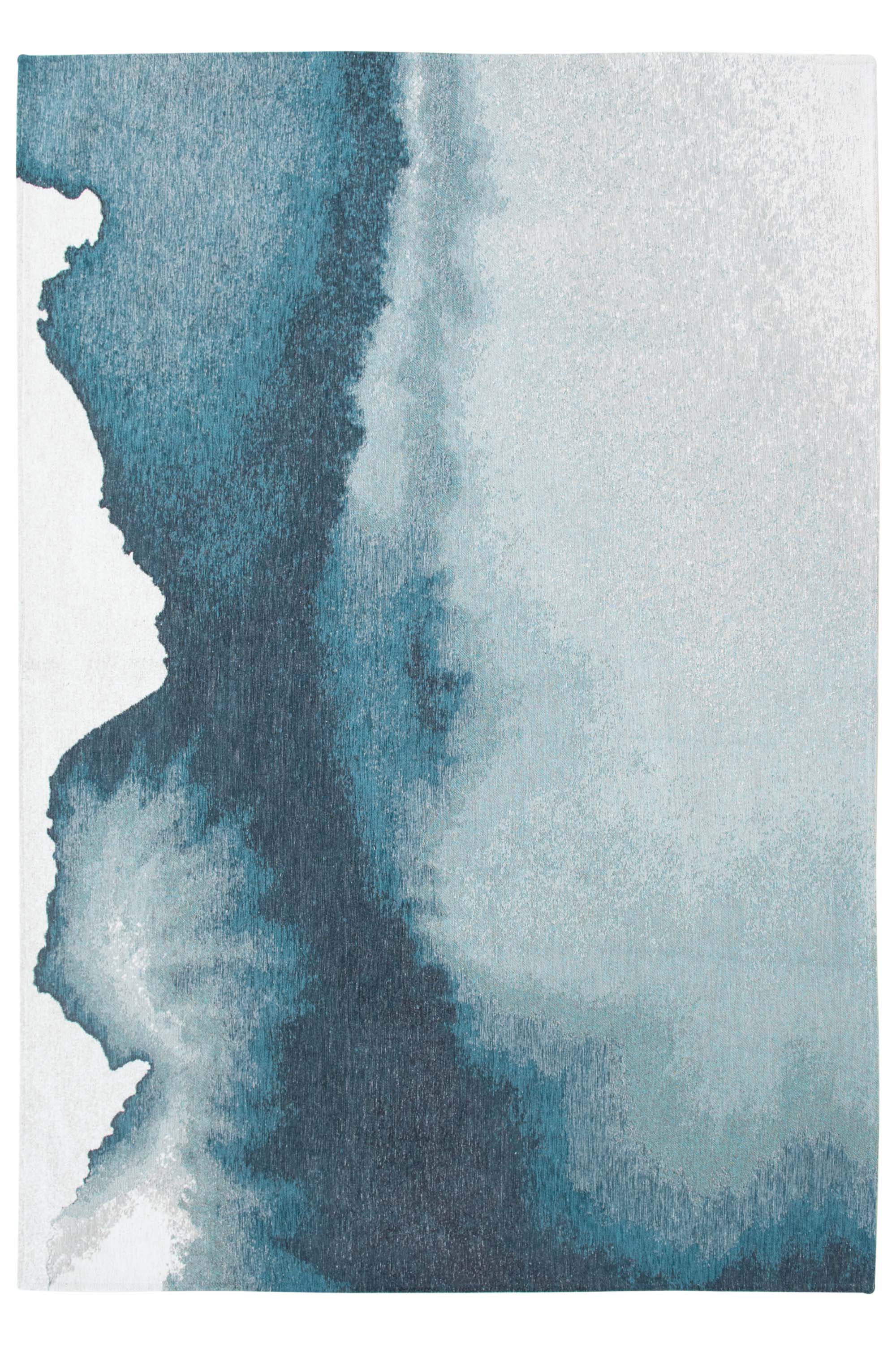 Modern rug with blue abstract shoreline pattern