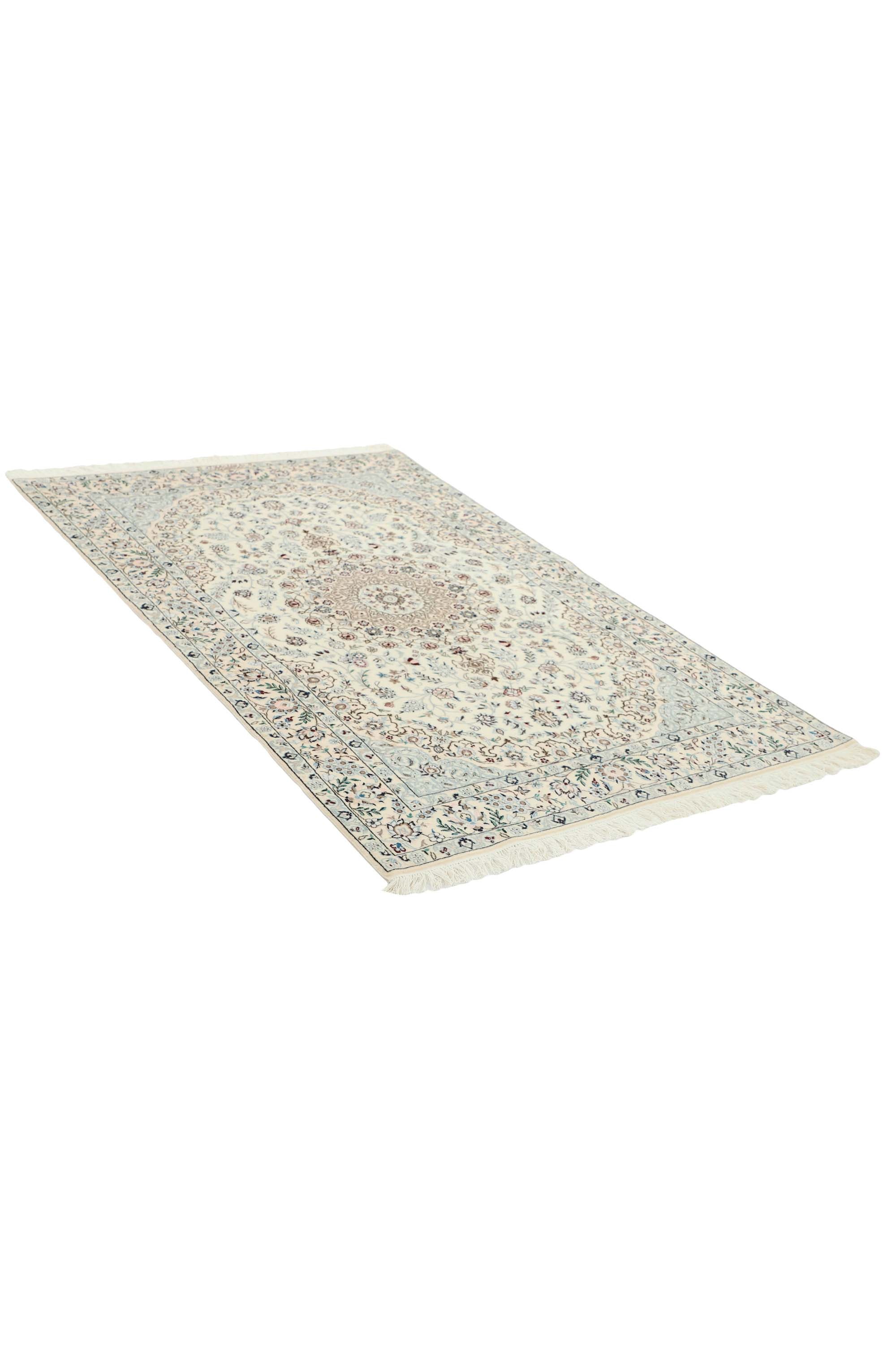 Cream Nain Persian rug with blue and red floral pattern
