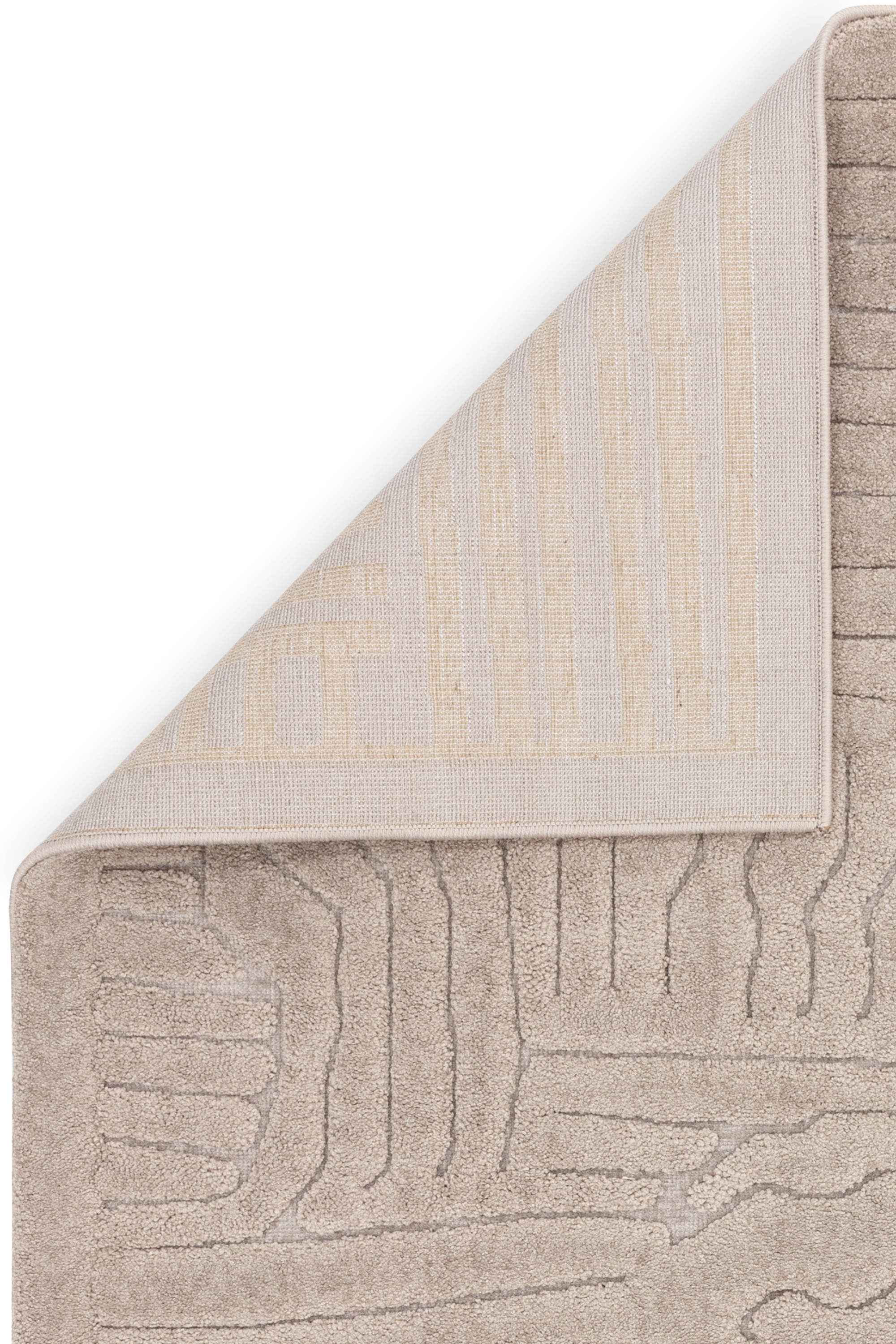 Beige rug with high-low pile and minimal geometric pattern