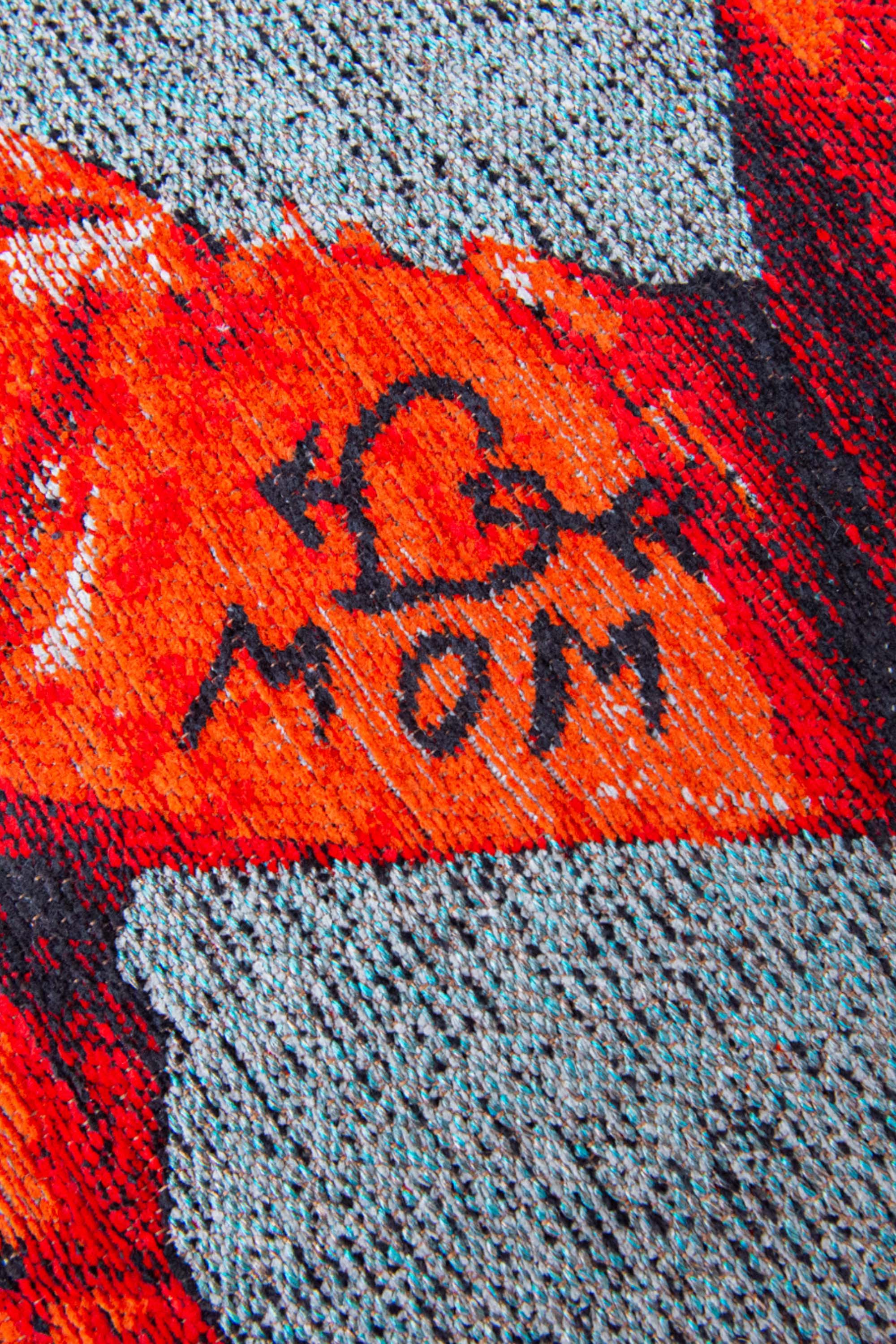 Modern blue circle rug with detailed lobster print