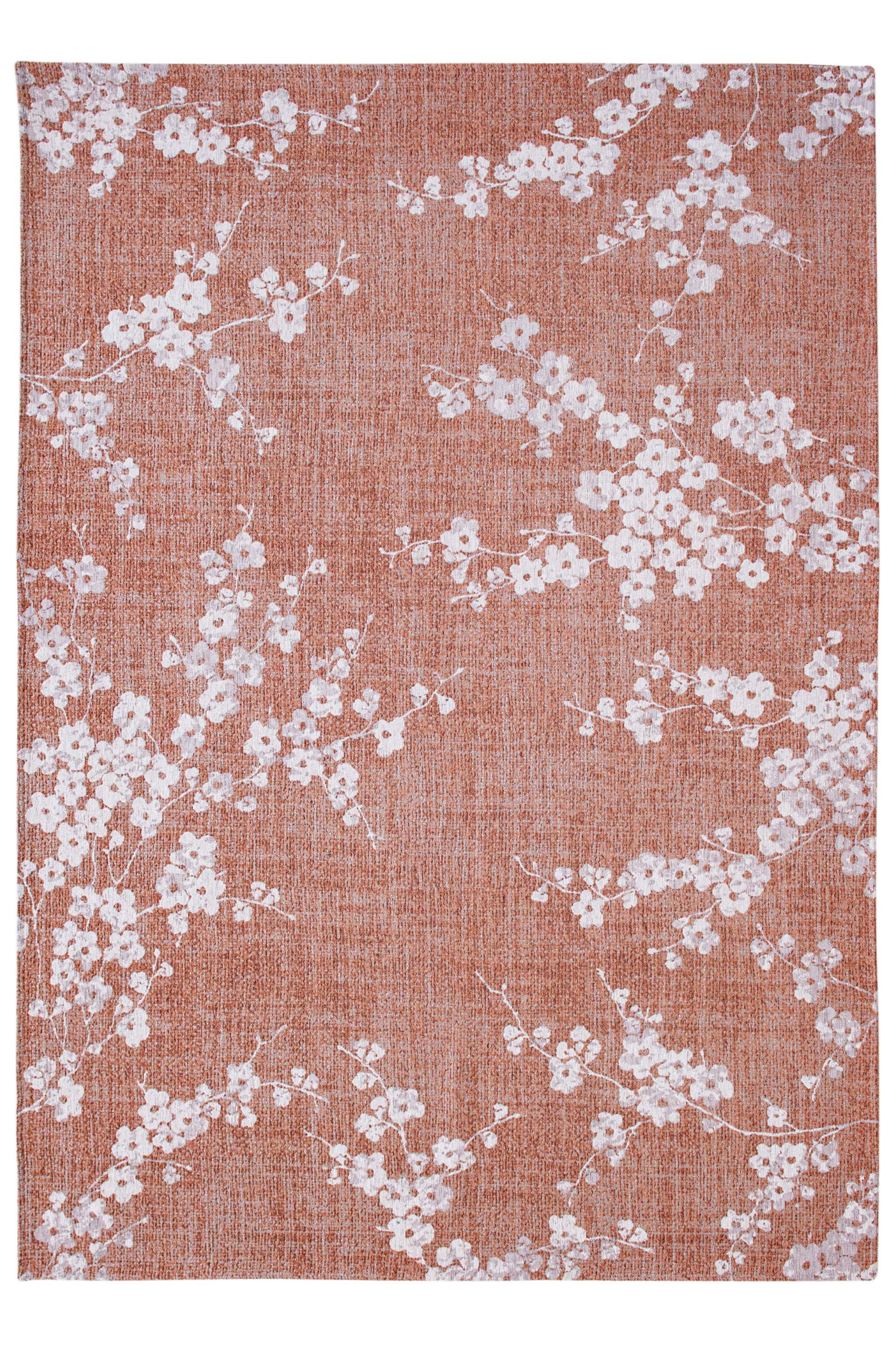 Modern abstract rug with subtle pink floral pattern