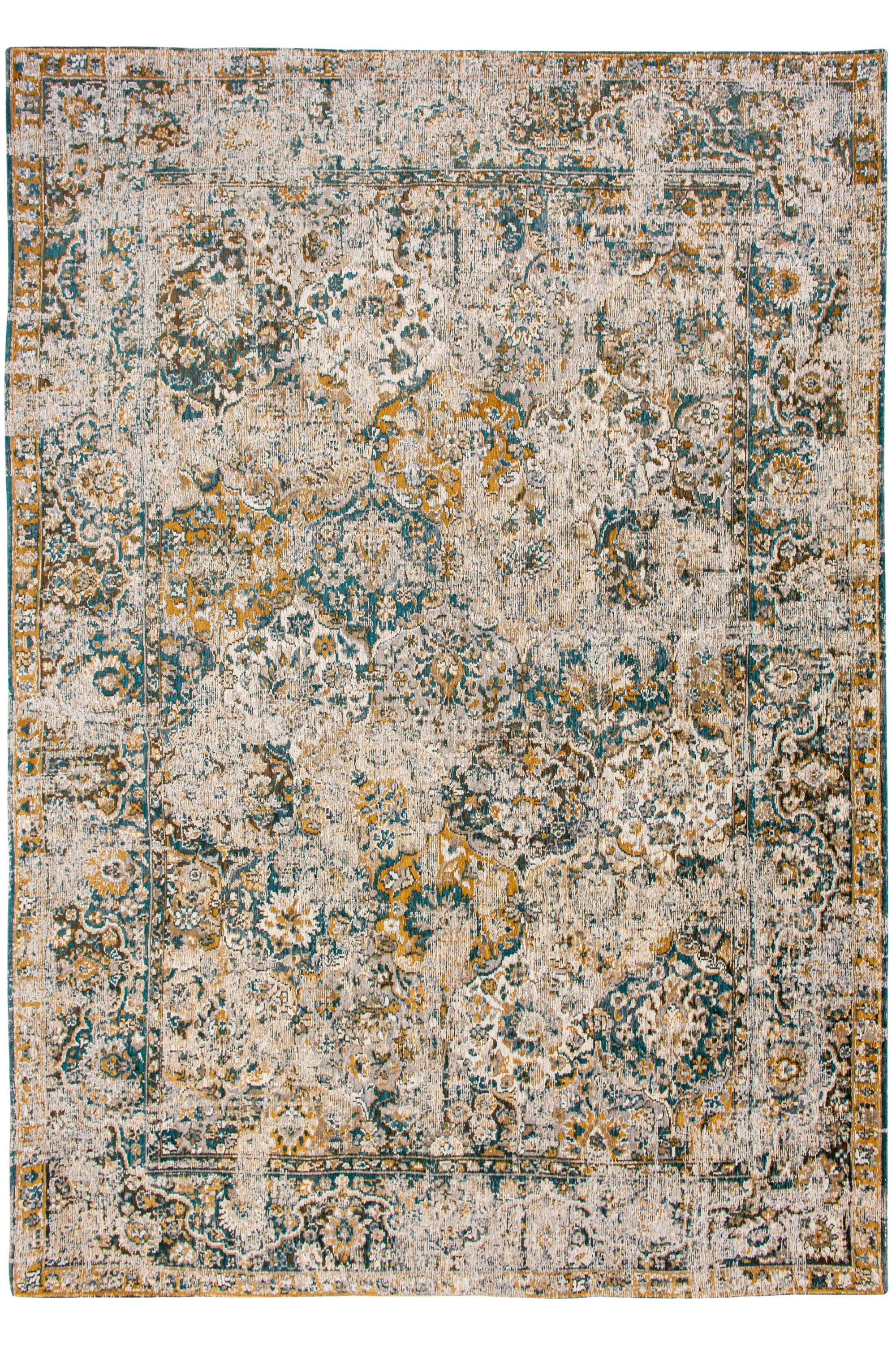 white, blue and yellow vintage style rug