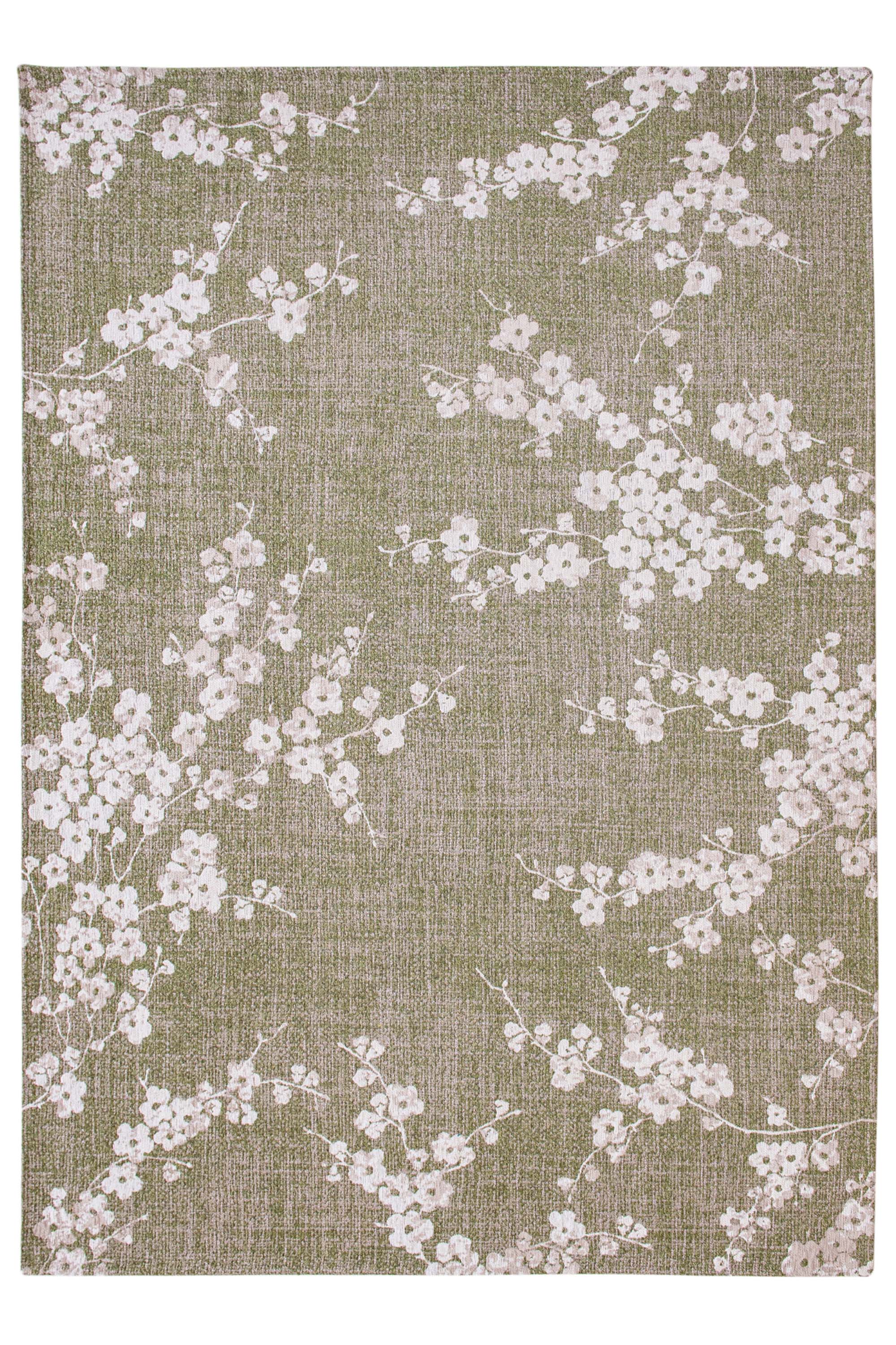 Modern abstract rug with subtle green floral pattern