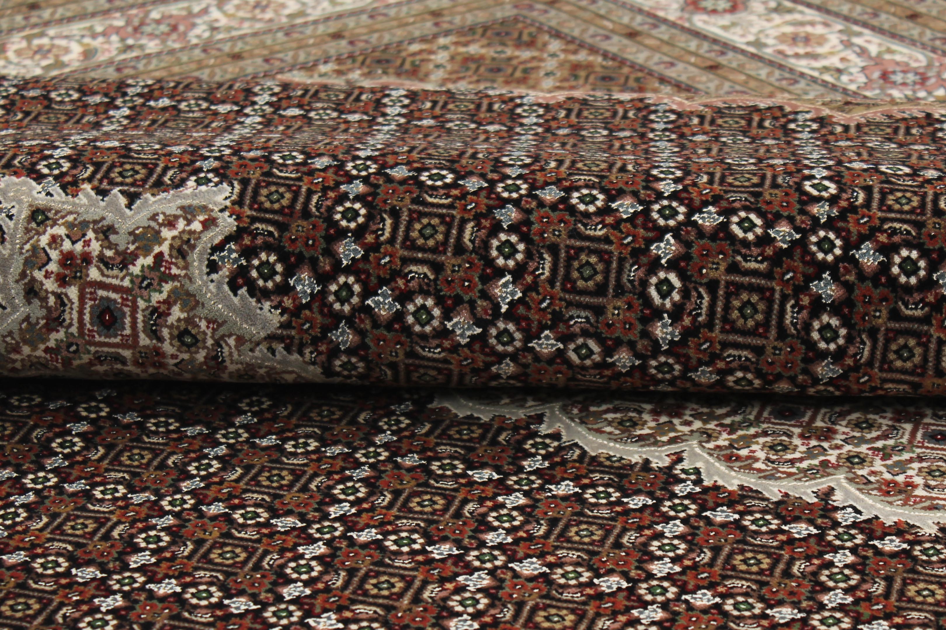 Authentic Oriental rug with traditional geometric and floral design in red