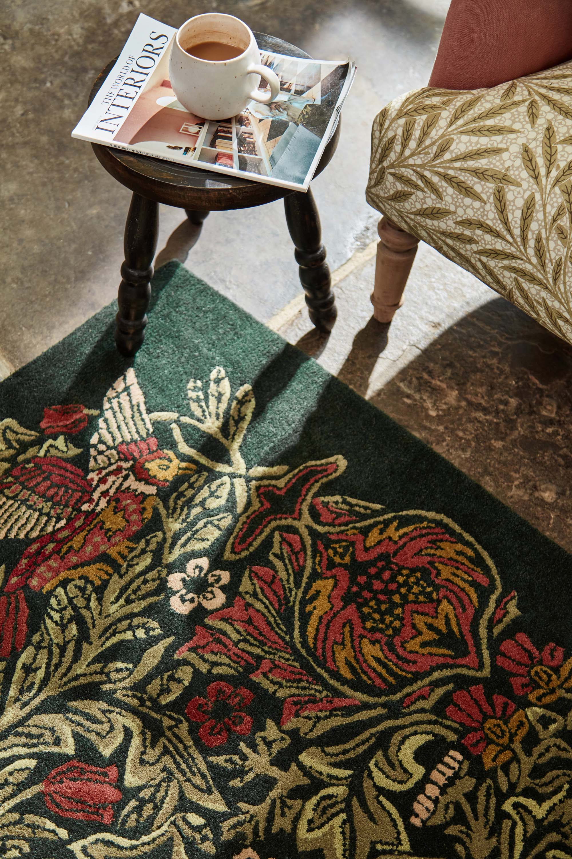 Green floral abstract rug