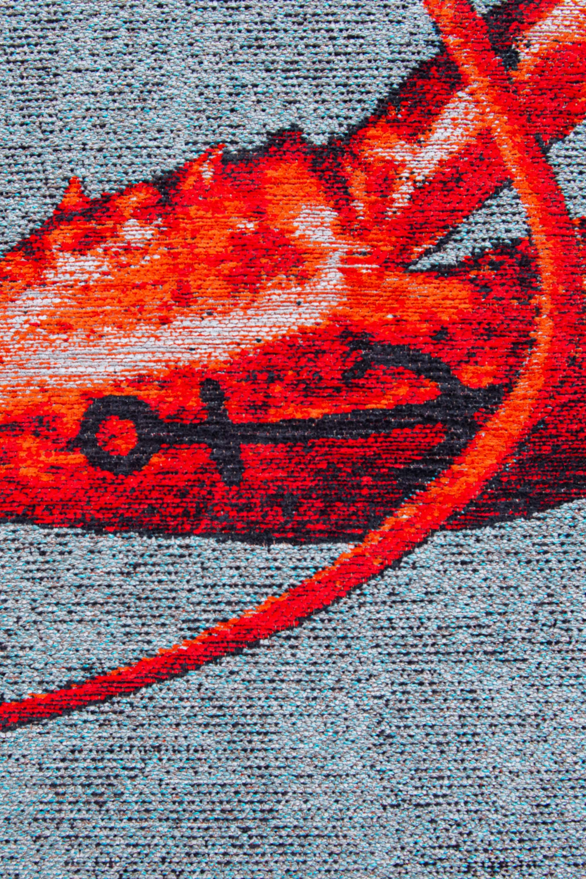 Modern blue circle rug with detailed lobster print